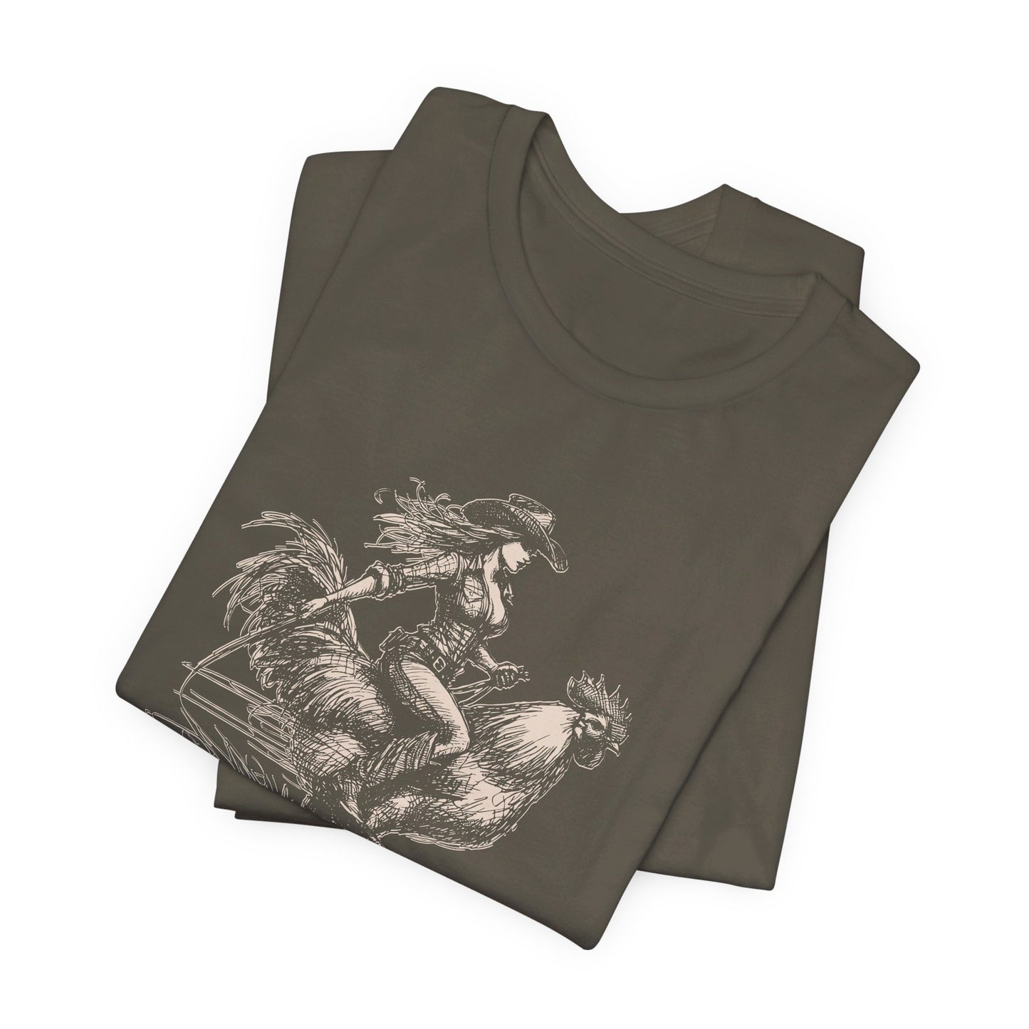 Scribble Style: Bella Canvas T-shirt with Cowgirl on Rooster