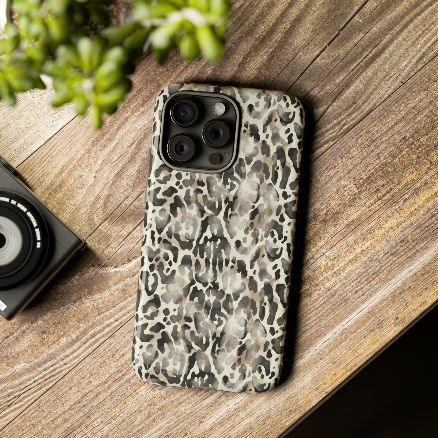 Elevate Your Tech: Abstract Neutral Animal Print iPhone Tough Protective Cover. Leopard-Painted Design in Beige and Black. Compatible with iPhone 15, 14, 13, XS, XR Pro/Max/Mini/P/Plus. Combine Style with Durability. #ElizaSinger #PhoneCase #LeopardPrint 