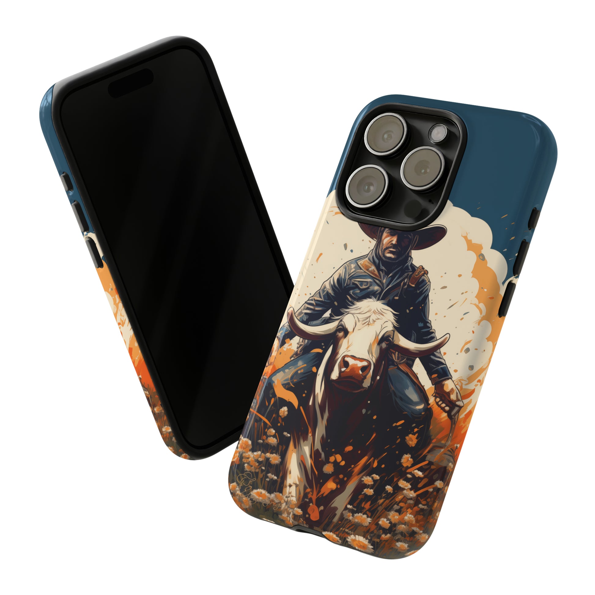 Time-Tested Charm: Immerse yourself in the charm of yesteryear with our Tough Cell Phone Case. Featuring a cowboy on a cow in a field of flowers, this design exudes retro vibes. Experience the perfect blend of vintage style and durable protection. Elevate your phone with a touch of timeless allure. #ElizaSinger #PhoneCase #VintageCharm