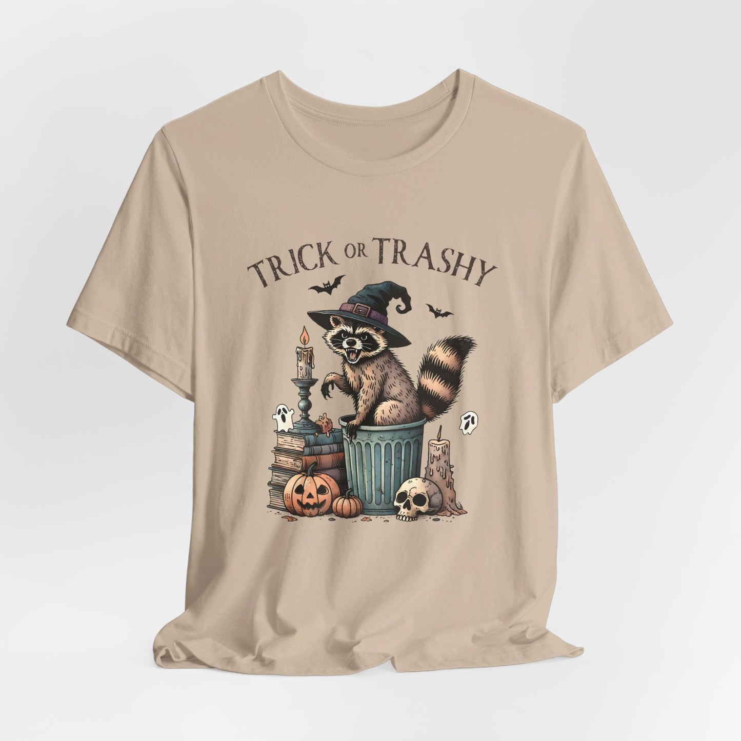 Trick or Trashy: Halloween Bella Canvas T-shirt with Raccoon