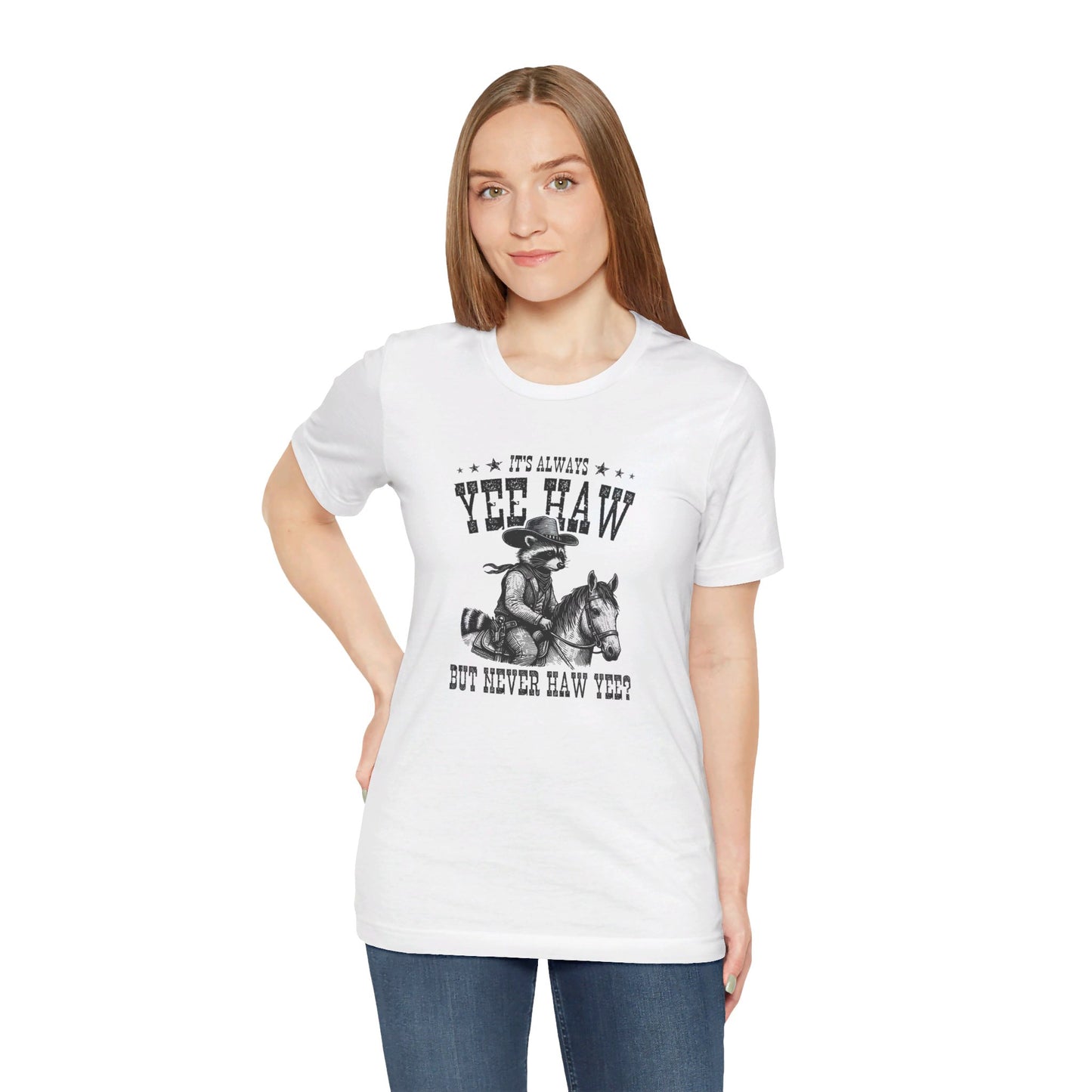 Yee Haw Raccoon: Bella Canvas T-shirt with Cowboy