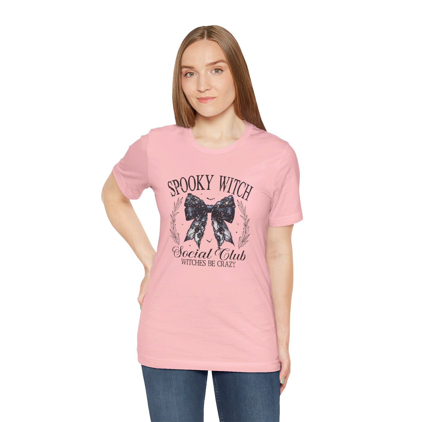Spooky Witch: Halloween Bella Canvas T-shirt with Black Lace Bow