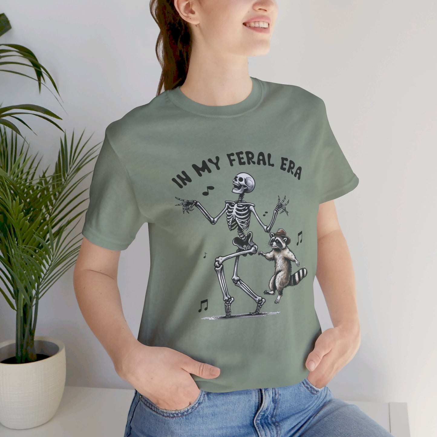 Feral Era: Halloween Bella Canvas T-shirt with Skeleton and Raccoon
