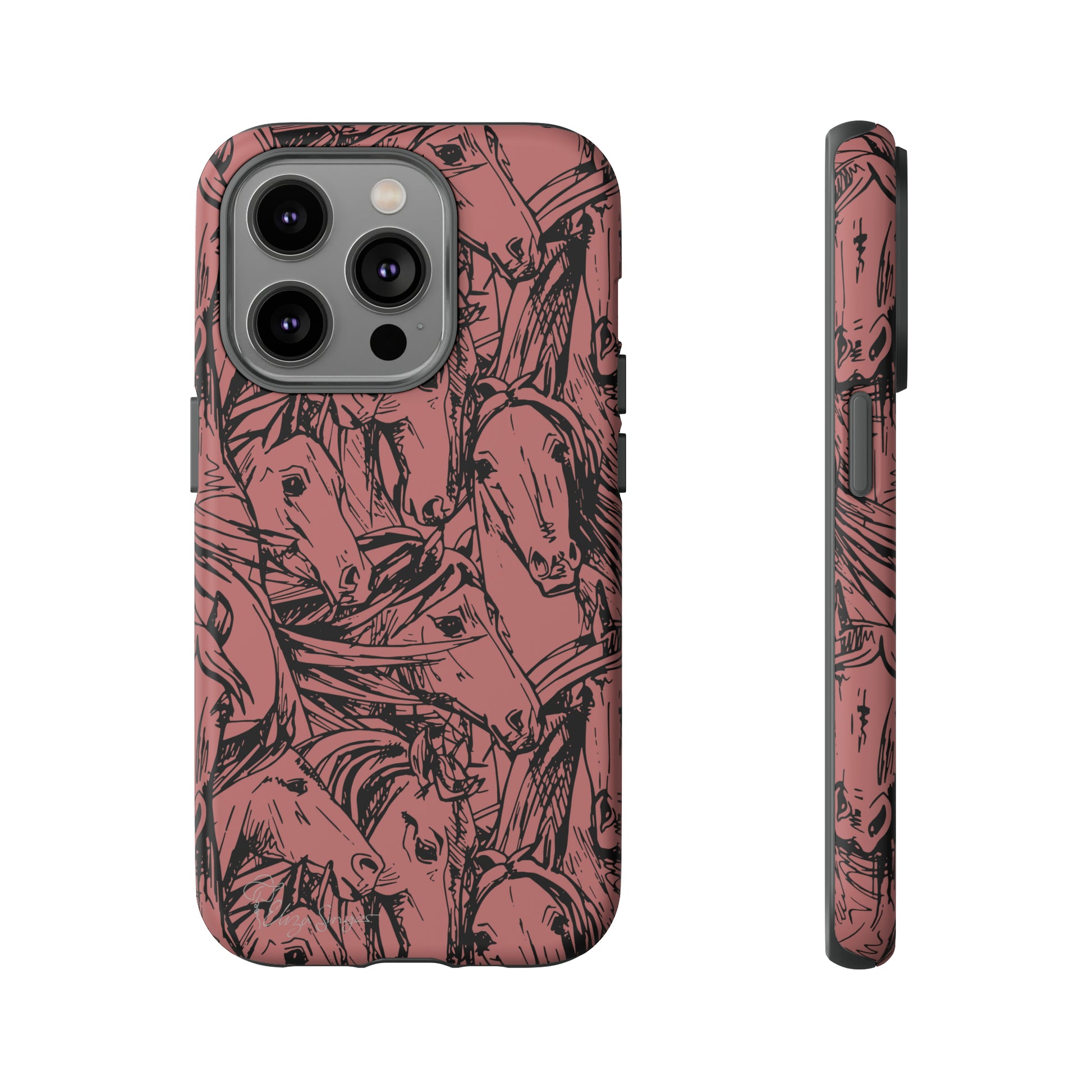 Gallop in Style: Horse Art Western Design iPhone Tough Protective Cover. Featuring a Scribble Horse Drawing, compatible with iPhone 15, 14, 13, 12, 11, XS, XR Pro/Max/Mini/P/Plus. Unleash the Rider in You with Style and Durability. #ElizaSinger #PhoneCase #WesternArt