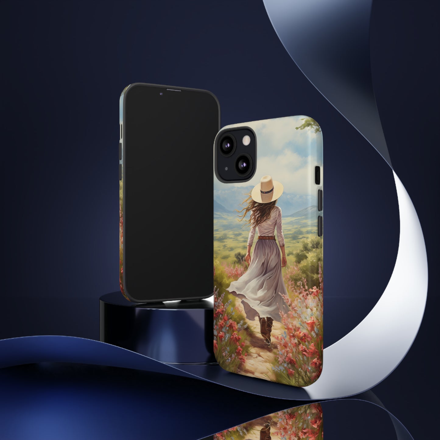 Embrace Whimsical Protection: Tough Western Cell Phone Case by Eliza Singer. Step into a World of Enchantment with a Stylish Woman Amidst Nature's Beauty. Safeguard Your Phone with Artistic Charm. #ElizaSinger #PhoneCase #WesternStyle 