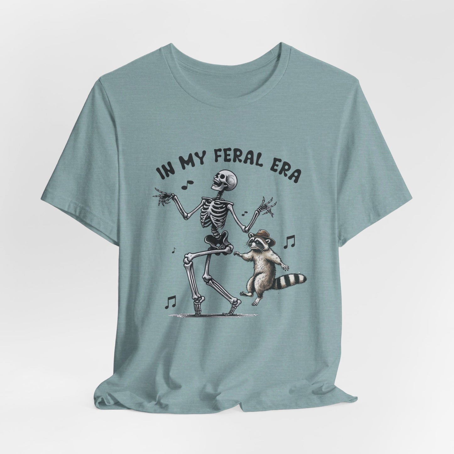 Feral Era: Halloween Bella Canvas T-shirt with Skeleton and Raccoon