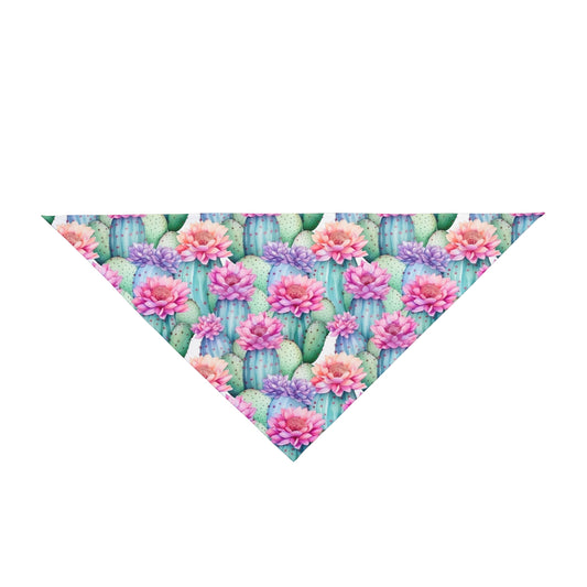 Embrace the spirit of the desert with our Desert Bloom Dog Bandana/Wild Rag. Cacti in bloom with pink flowers create a lively and southwestern-inspired look. Crafted from soft-spun polyester, this wild rag ensures comfort and style during every adventure. Make a statement on sunny days with this exclusive design, available only at Eliza Singer. 