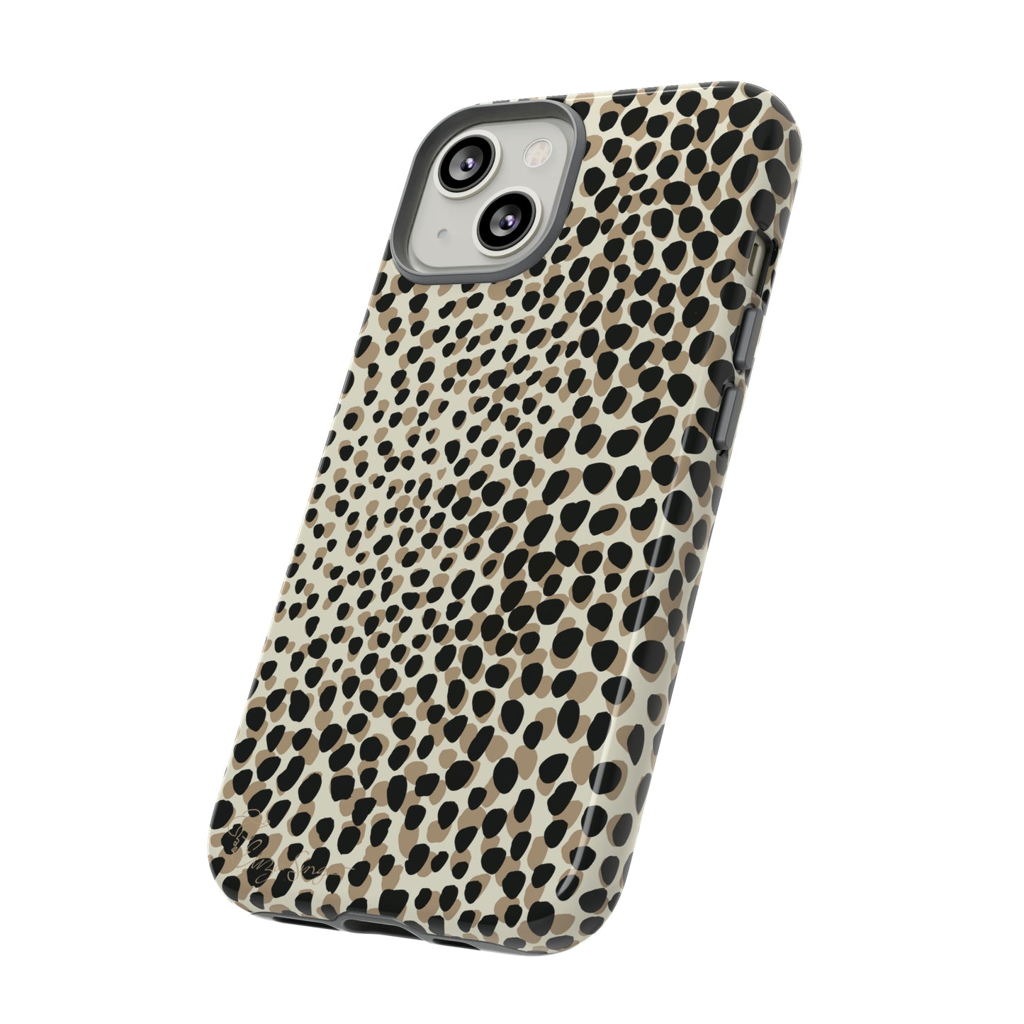 Elevate Your Tech: Abstract Neutral Animal Print iPhone Tough Protective Cover. Leopard-Painted Design in Beige and Black. Compatible with iPhone 15, 14, 13, XS, XR Pro/Max/Mini/P/Plus. Combine Style with Durability. #ElizaSinger #PhoneCase #LeopardPrint 