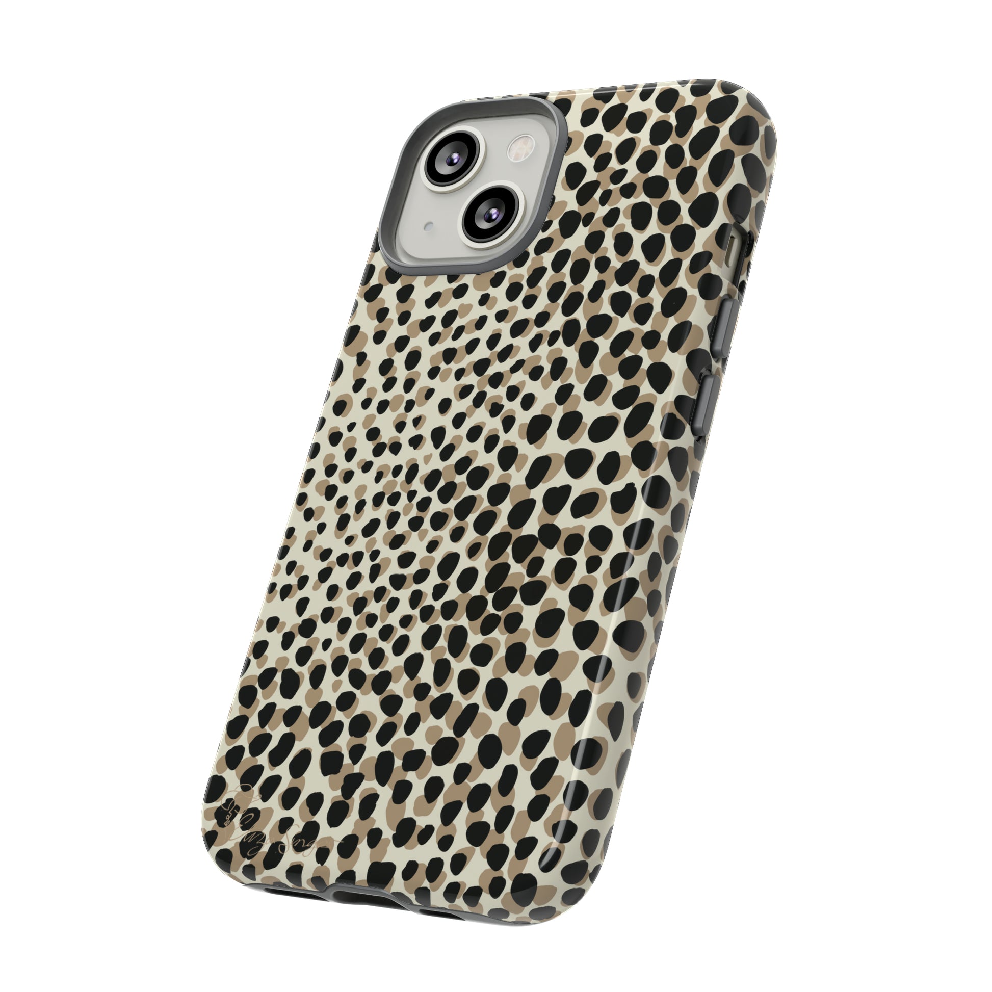 Elevate Your Tech: Abstract Neutral Animal Print iPhone Tough Protective Cover. Leopard-Painted Design in Beige and Black. Compatible with iPhone 15, 14, 13, XS, XR Pro/Max/Mini/P/Plus. Combine Style with Durability. #ElizaSinger #PhoneCase #LeopardPrint 