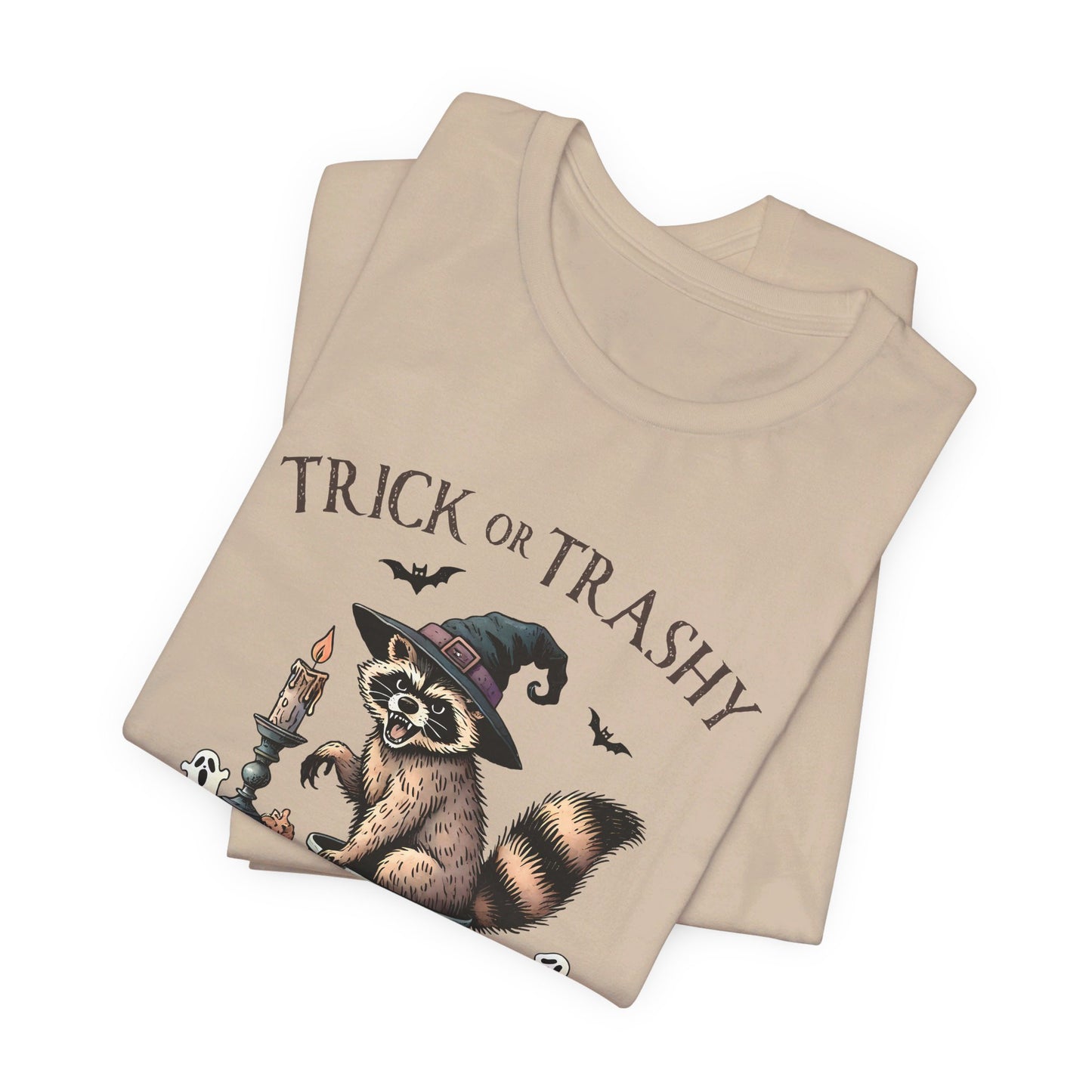 Trick or Trashy: Halloween Bella Canvas T-shirt with Raccoon