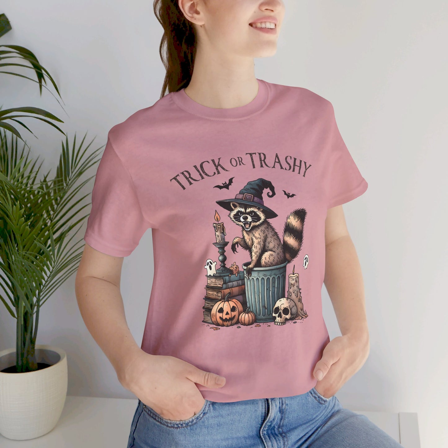 Trick or Trashy: Halloween Bella Canvas T-shirt with Raccoon
