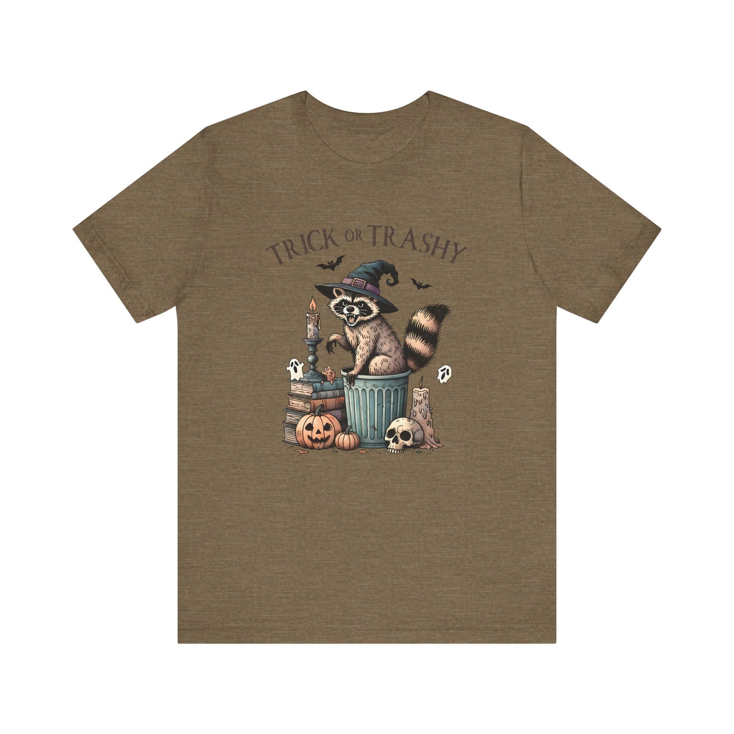 Trick or Trashy: Halloween Bella Canvas T-shirt with Raccoon