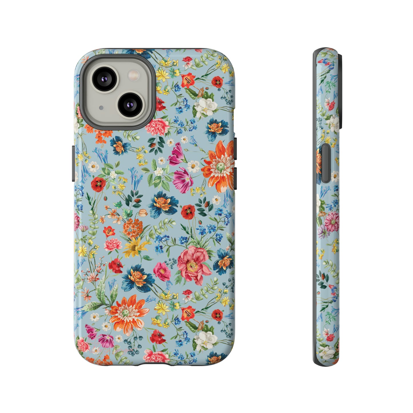 Blossom in Color: Wildflower Floral Colorful Design iPhone Tough Protective Cover. Vibrant flowers in Turquoise and Pink, compatible with iPhone 15, 14, 13, XS, XR Pro/Max/Mini/P/Plus. Embrace Nature's Palette with Style and Durability. #ElizaSinger #PhoneCase #FloralDesign