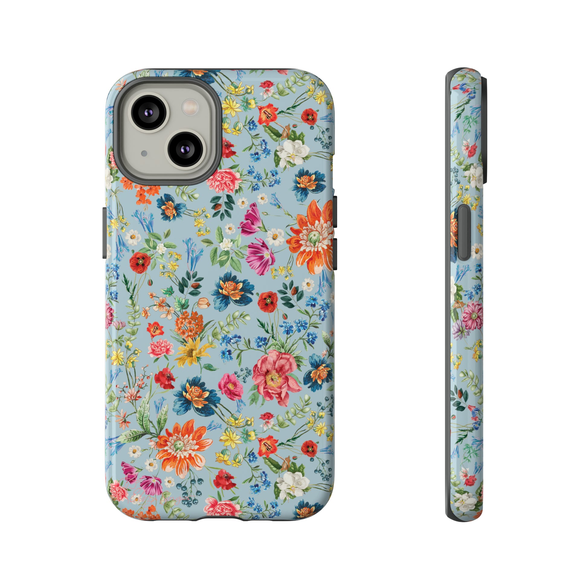 Blossom in Color: Wildflower Floral Colorful Design iPhone Tough Protective Cover. Vibrant flowers in Turquoise and Pink, compatible with iPhone 15, 14, 13, XS, XR Pro/Max/Mini/P/Plus. Embrace Nature's Palette with Style and Durability. #ElizaSinger #PhoneCase #FloralDesign