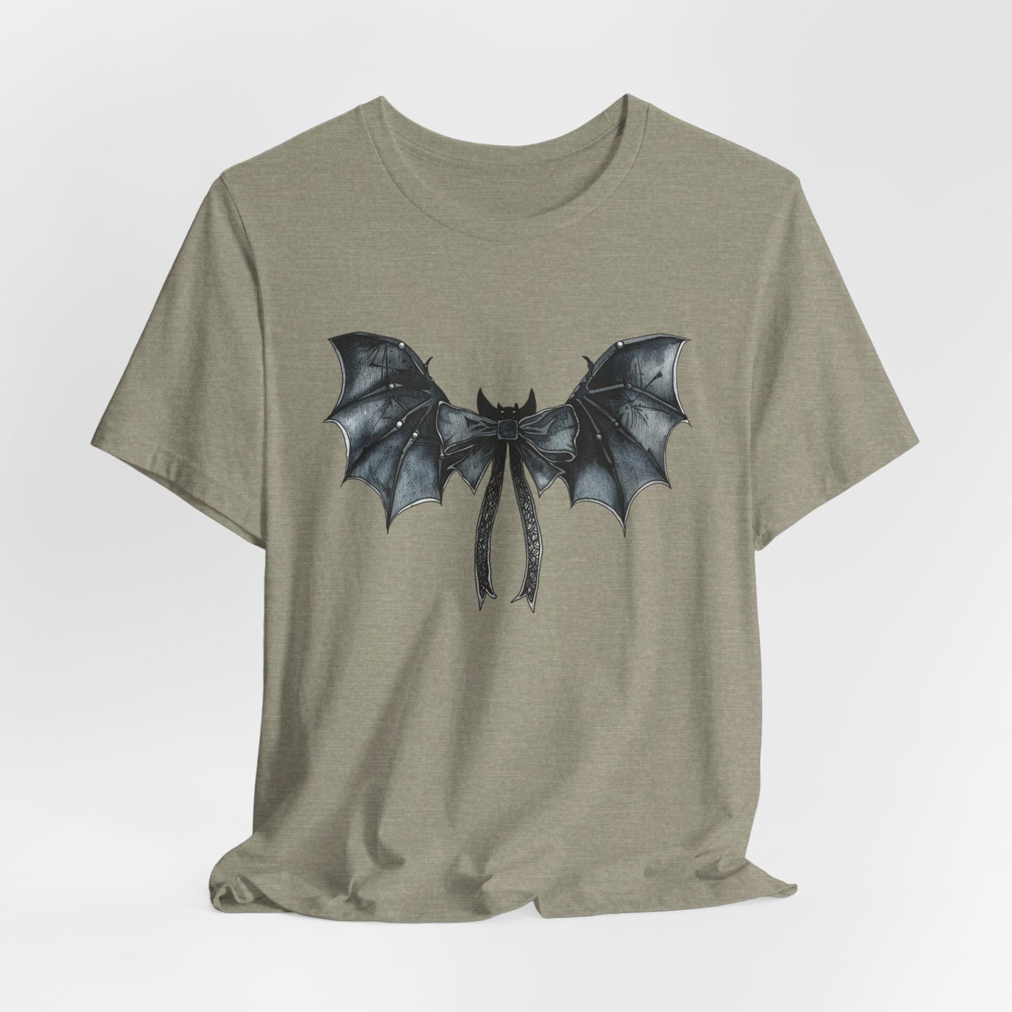 Subtle Spooks: Halloween Bella Canvas T-shirt with Minimalistic Bat Wing Design