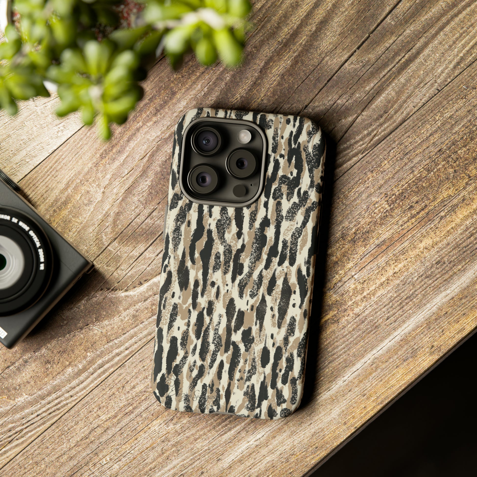 Elevate Your Tech: Abstract Neutral Animal Print iPhone Tough Protective Cover. Leopard-Painted Design in Beige and Black. Compatible with iPhone 15, 14, 13, XS, XR Pro/Max/Mini/P/Plus. Unleash the Wild with Style and Durability. #ElizaSinger #PhoneCase #LeopardPrint 