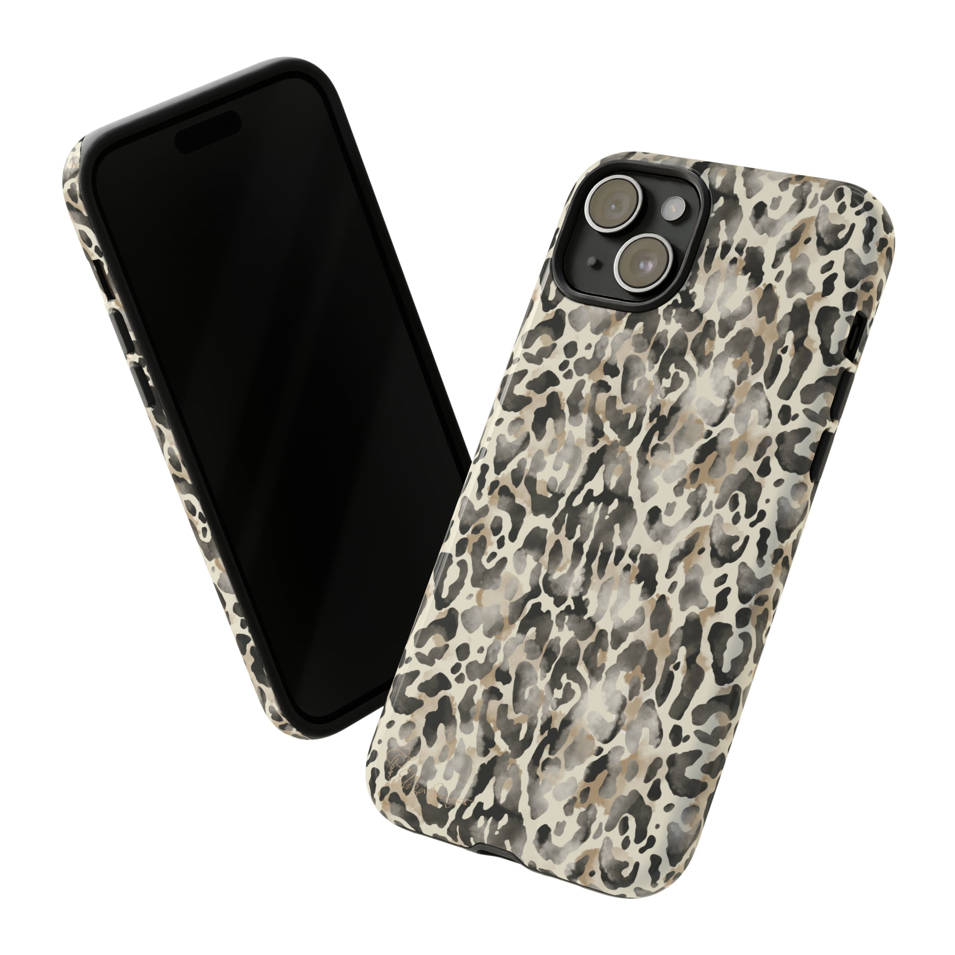 Elevate Your Tech: Abstract Neutral Animal Print iPhone Tough Protective Cover. Leopard-Painted Design in Beige and Black. Compatible with iPhone 15, 14, 13, XS, XR Pro/Max/Mini/P/Plus. Combine Style with Durability. #ElizaSinger #PhoneCase #LeopardPrint 
