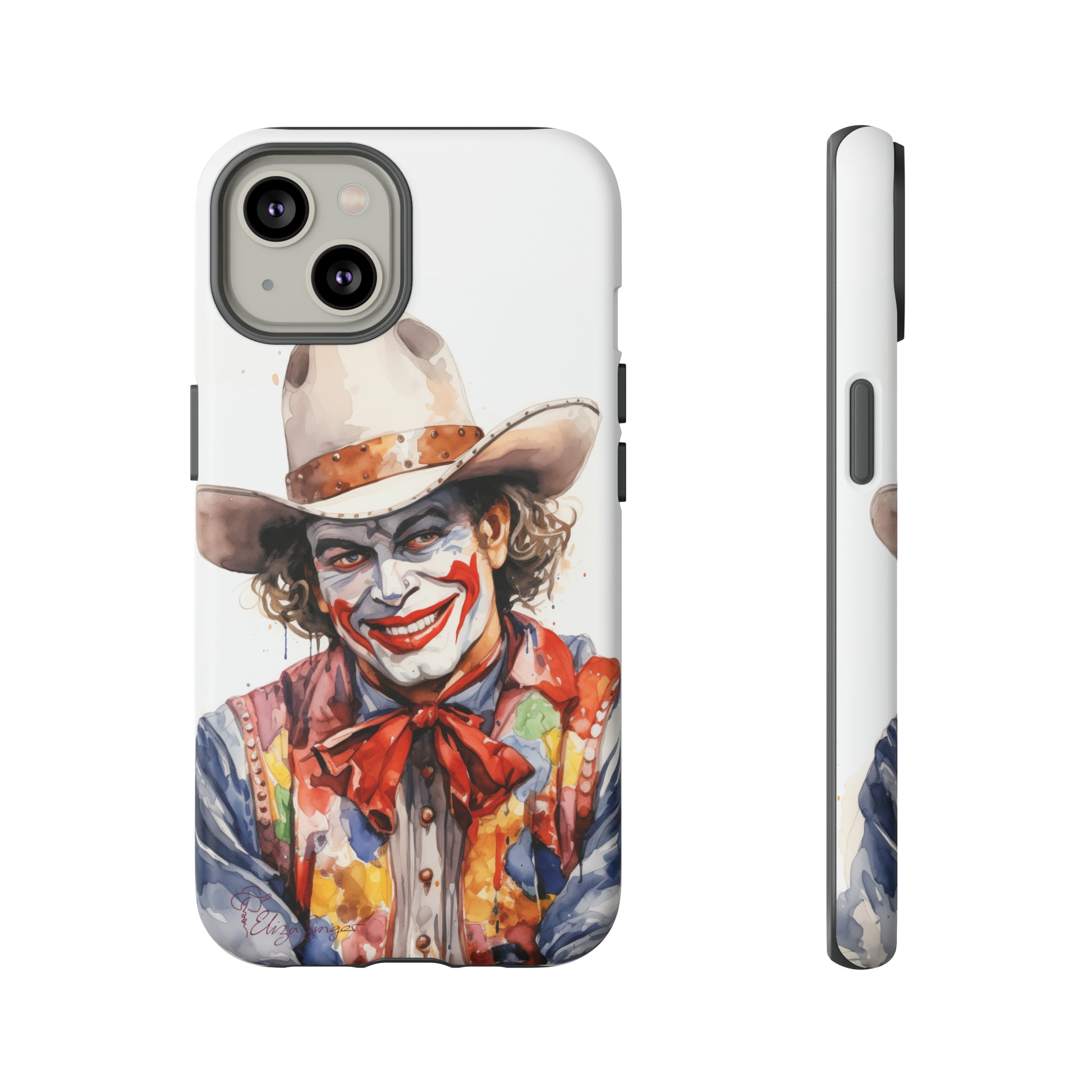 Unveiling our Tough Western Cell Phone Case: Watercolor Rodeo Clown Edition! Immerse yourself in the world of rodeo with this charming watercolor depiction of a rodeo clown on a white background. A perfect blend of style and durability.