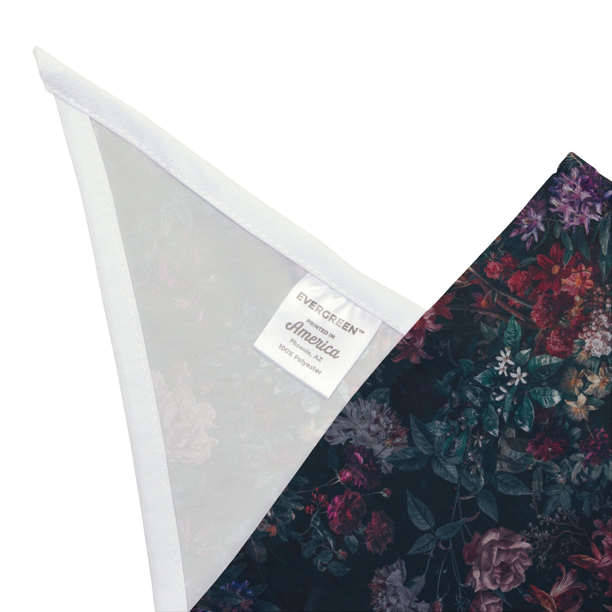 Take your pup on a journey through a Moody English Garden with our Dog Bandana/Wild Rag. Muted English garden style flowers in rich colors on a dark background create an elegant and sophisticated look. Crafted from soft-spun polyester, this wild rag ensures comfort and style. Also available for humans, exclusively at Eliza Singer. 