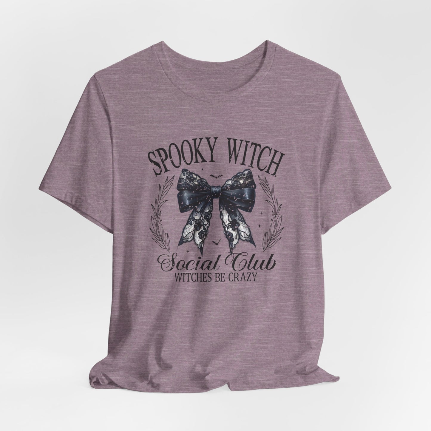 Spooky Witch: Halloween Bella Canvas T-shirt with Black Lace Bow