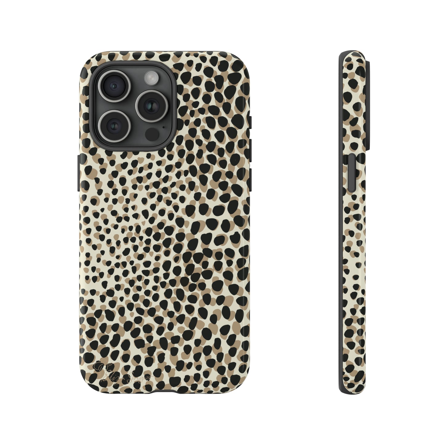 Elevate Your Tech: Abstract Neutral Animal Print iPhone Tough Protective Cover. Leopard-Painted Design in Beige and Black. Compatible with iPhone 15, 14, 13, XS, XR Pro/Max/Mini/P/Plus. Combine Style with Durability. #ElizaSinger #PhoneCase #LeopardPrint 