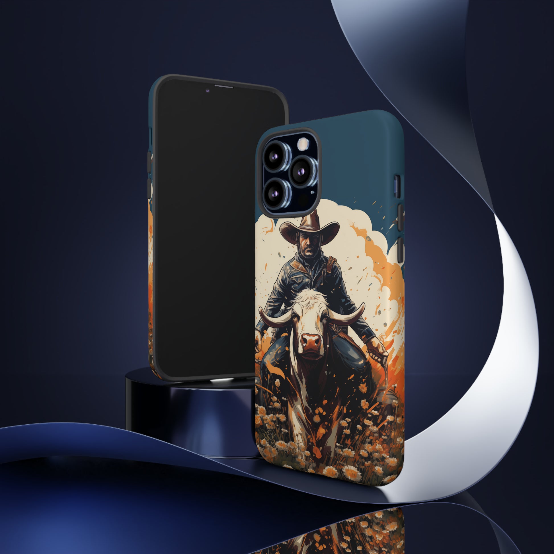 Time-Tested Charm: Immerse yourself in the charm of yesteryear with our Tough Cell Phone Case. Featuring a cowboy on a cow in a field of flowers, this design exudes retro vibes. Experience the perfect blend of vintage style and durable protection. Elevate your phone with a touch of timeless allure. #ElizaSinger #PhoneCase #VintageCharm