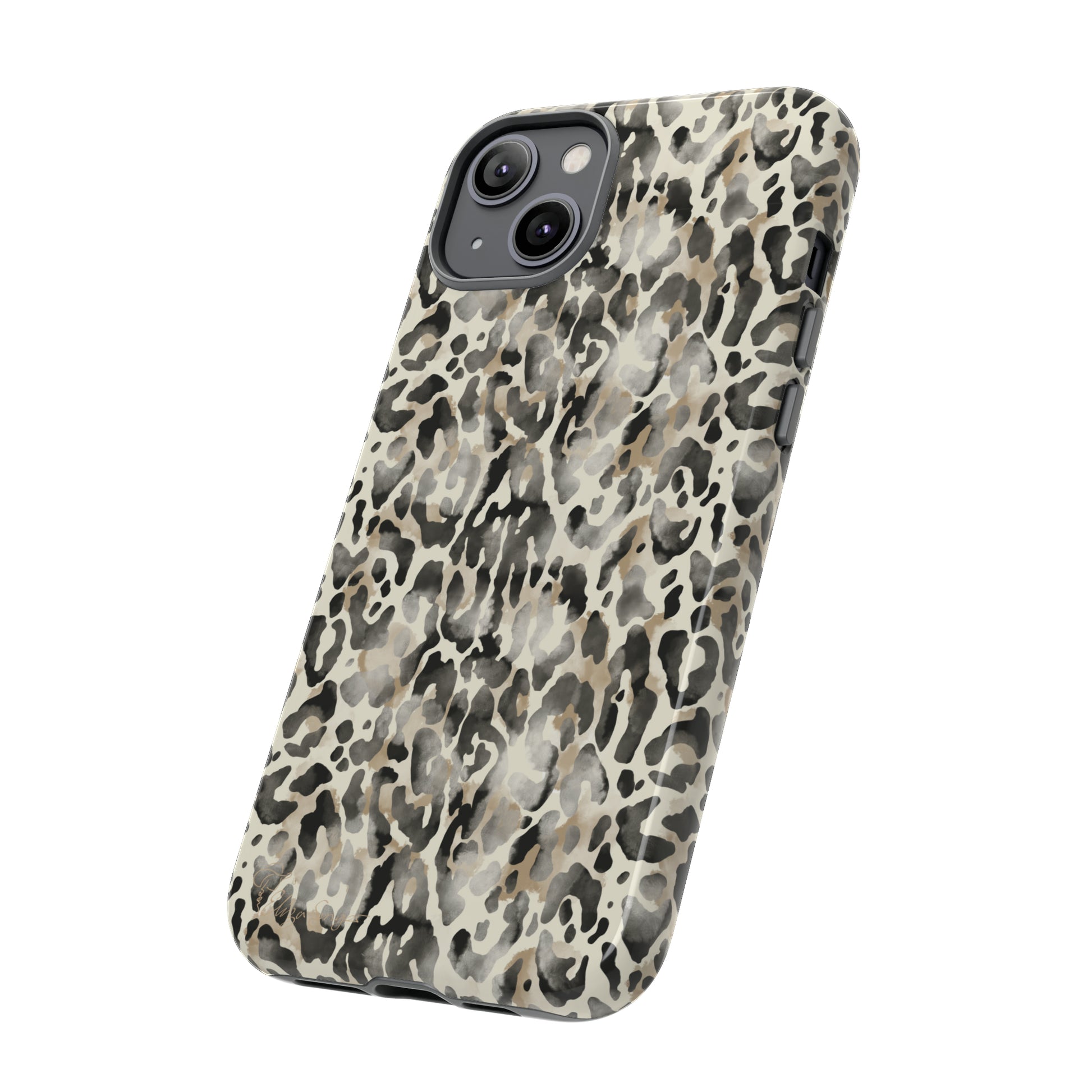 Elevate Your Tech: Abstract Neutral Animal Print iPhone Tough Protective Cover. Leopard-Painted Design in Beige and Black. Compatible with iPhone 15, 14, 13, XS, XR Pro/Max/Mini/P/Plus. Combine Style with Durability. #ElizaSinger #PhoneCase #LeopardPrint 