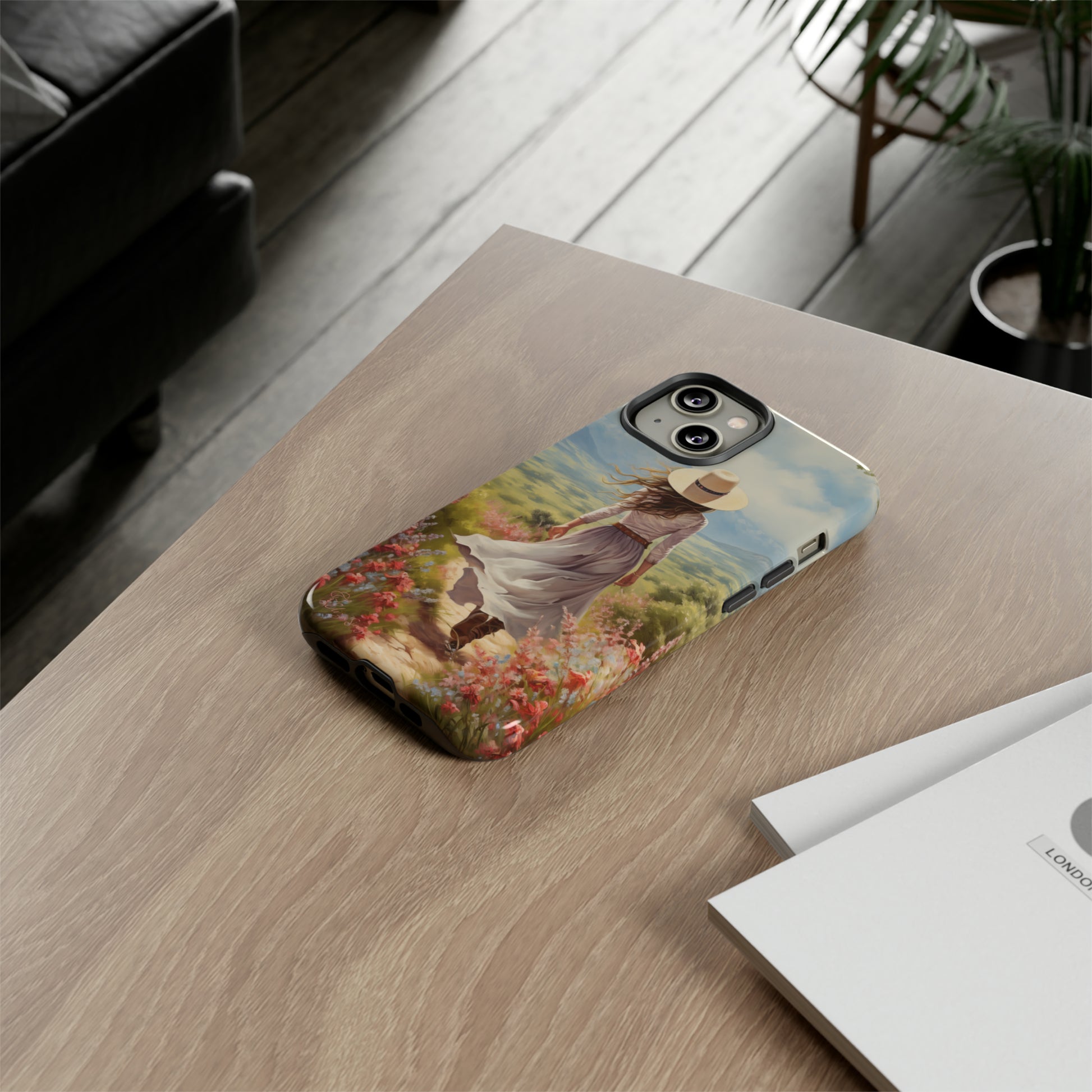 Embrace Whimsical Protection: Tough Western Cell Phone Case by Eliza Singer. Step into a World of Enchantment with a Stylish Woman Amidst Nature's Beauty. Safeguard Your Phone with Artistic Charm. #ElizaSinger #PhoneCase #WesternStyle 