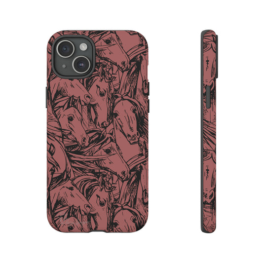Gallop in Style: Horse Art Western Design iPhone Tough Protective Cover. Featuring a Scribble Horse Drawing, compatible with iPhone 15, 14, 13, 12, 11, XS, XR Pro/Max/Mini/P/Plus. Unleash the Rider in You with Style and Durability. #ElizaSinger #PhoneCase #WesternArt