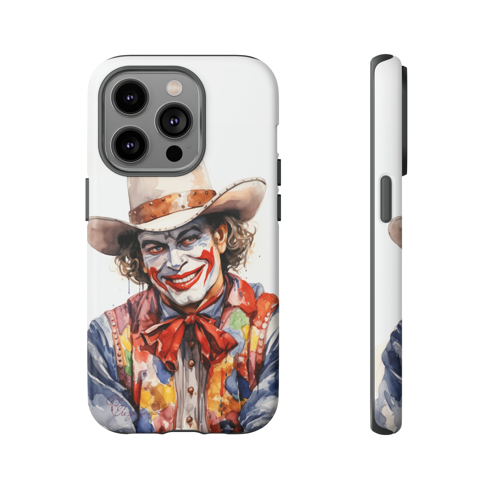 Unveiling our Tough Western Cell Phone Case: Watercolor Rodeo Clown Edition! Immerse yourself in the world of rodeo with this charming watercolor depiction of a rodeo clown on a white background. A perfect blend of style and durability.