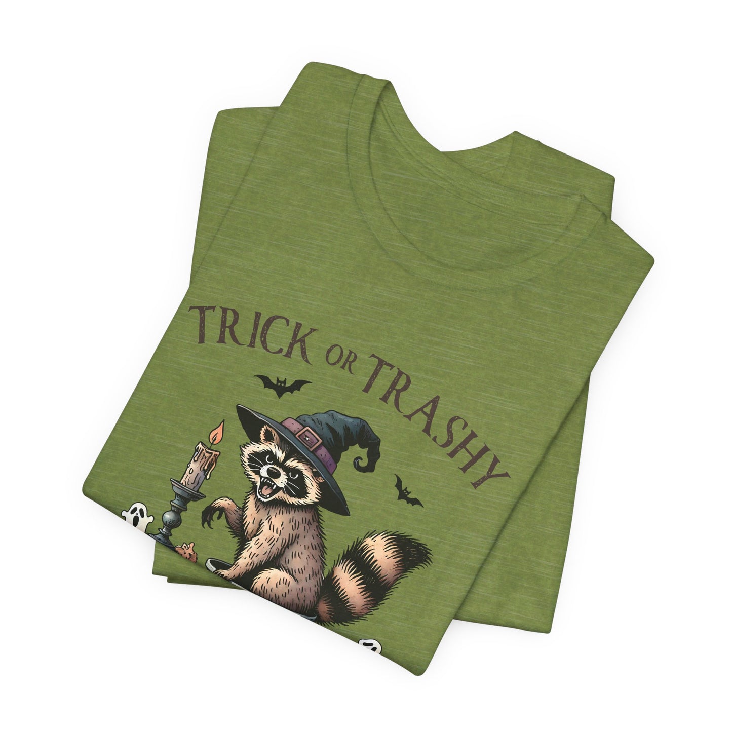 Trick or Trashy: Halloween Bella Canvas T-shirt with Raccoon