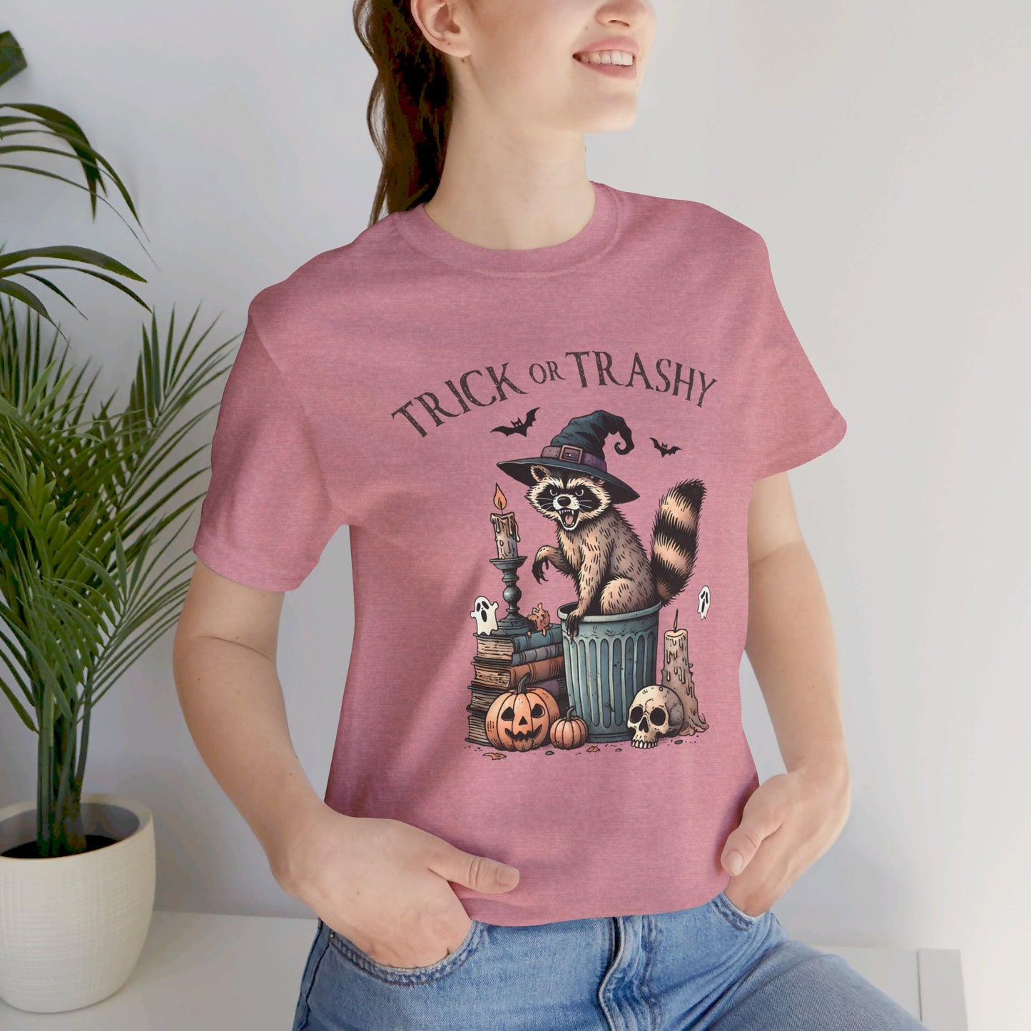 Trick or Trashy: Halloween Bella Canvas T-shirt with Raccoon