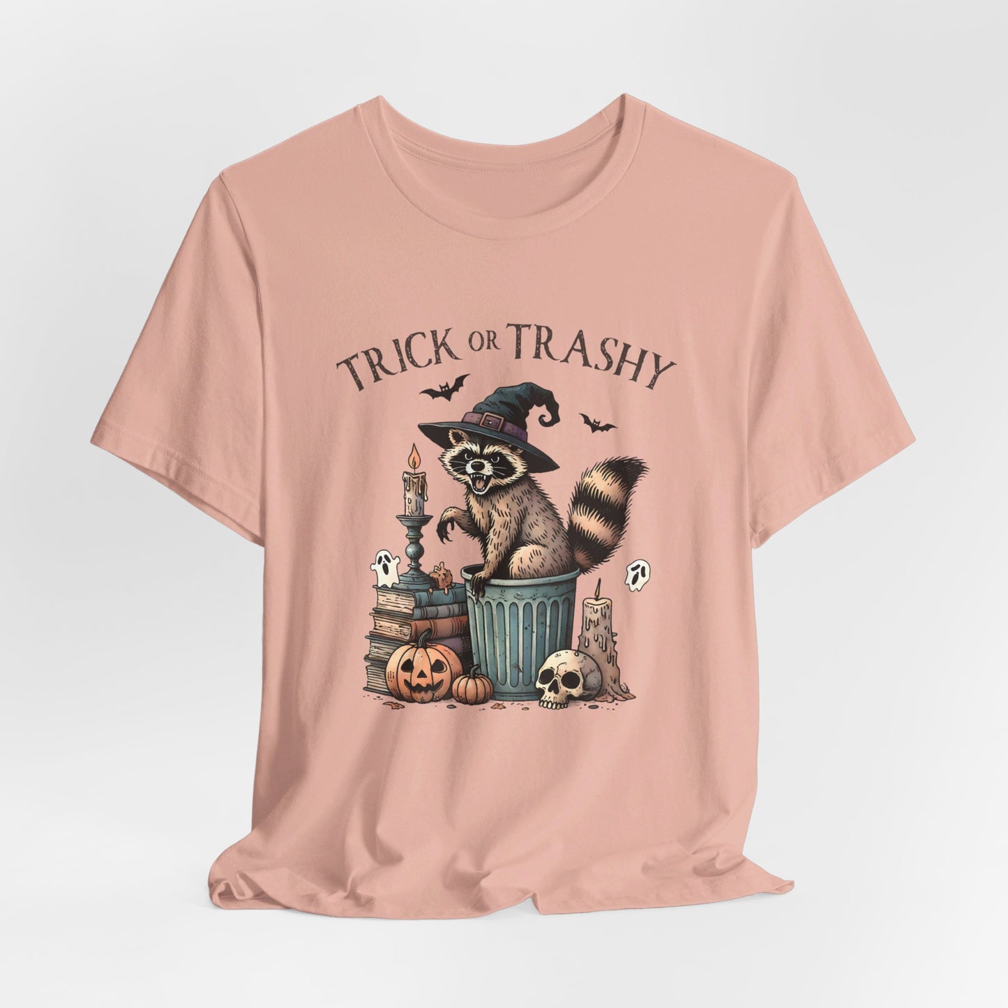Trick or Trashy: Halloween Bella Canvas T-shirt with Raccoon