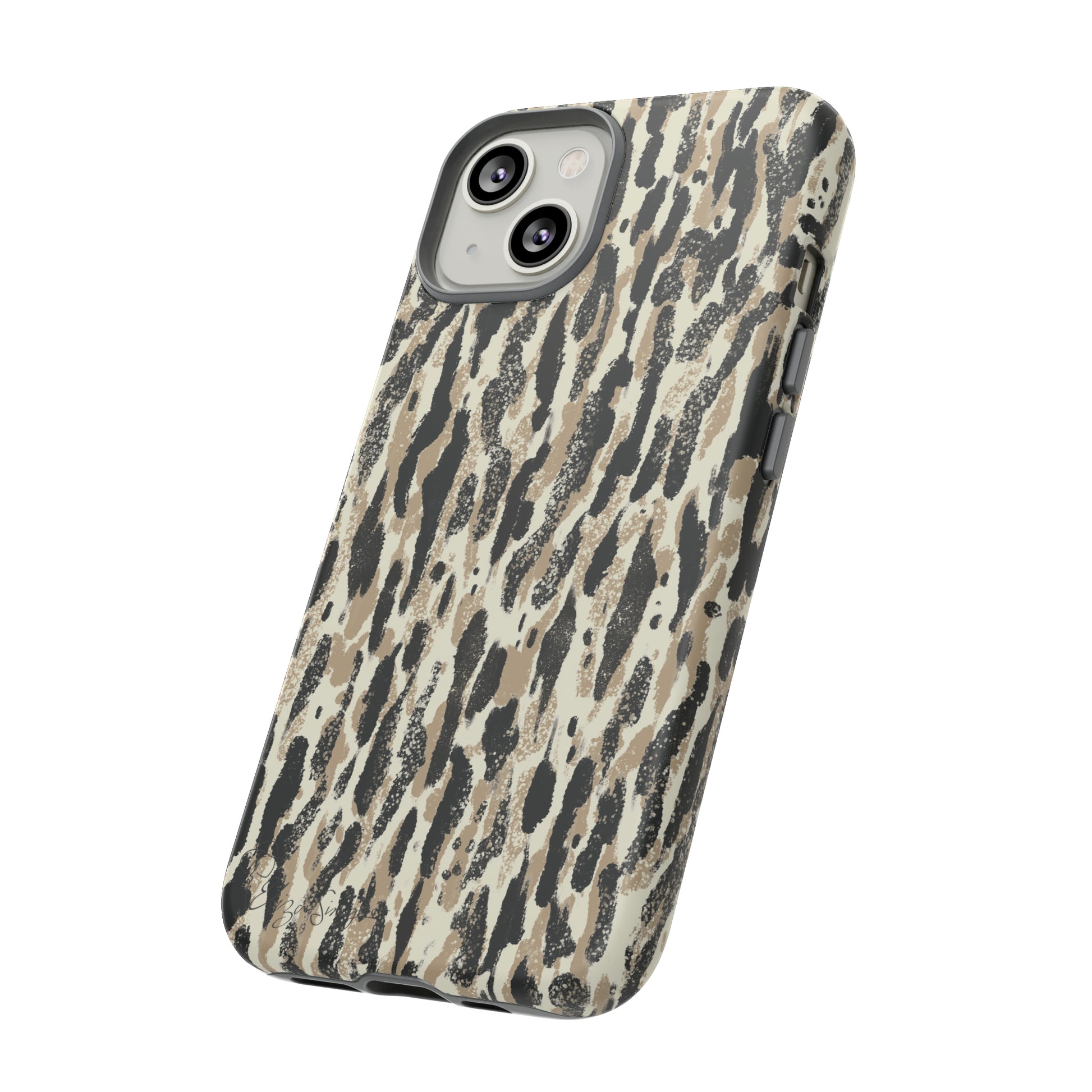 Elevate Your Tech: Abstract Neutral Animal Print iPhone Tough Protective Cover. Leopard-Painted Design in Beige and Black. Compatible with iPhone 15, 14, 13, XS, XR Pro/Max/Mini/P/Plus. Unleash the Wild with Style and Durability. #ElizaSinger #PhoneCase #LeopardPrint 
