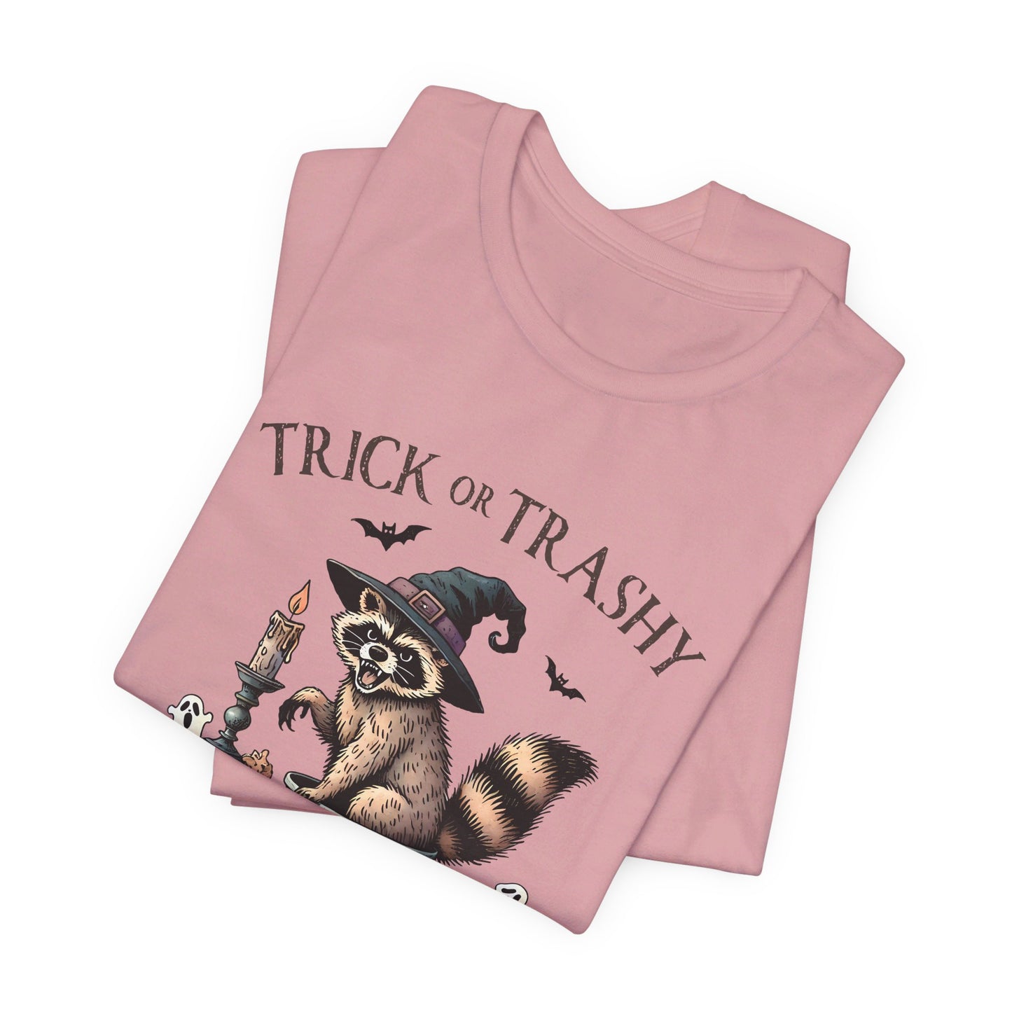 Trick or Trashy: Halloween Bella Canvas T-shirt with Raccoon