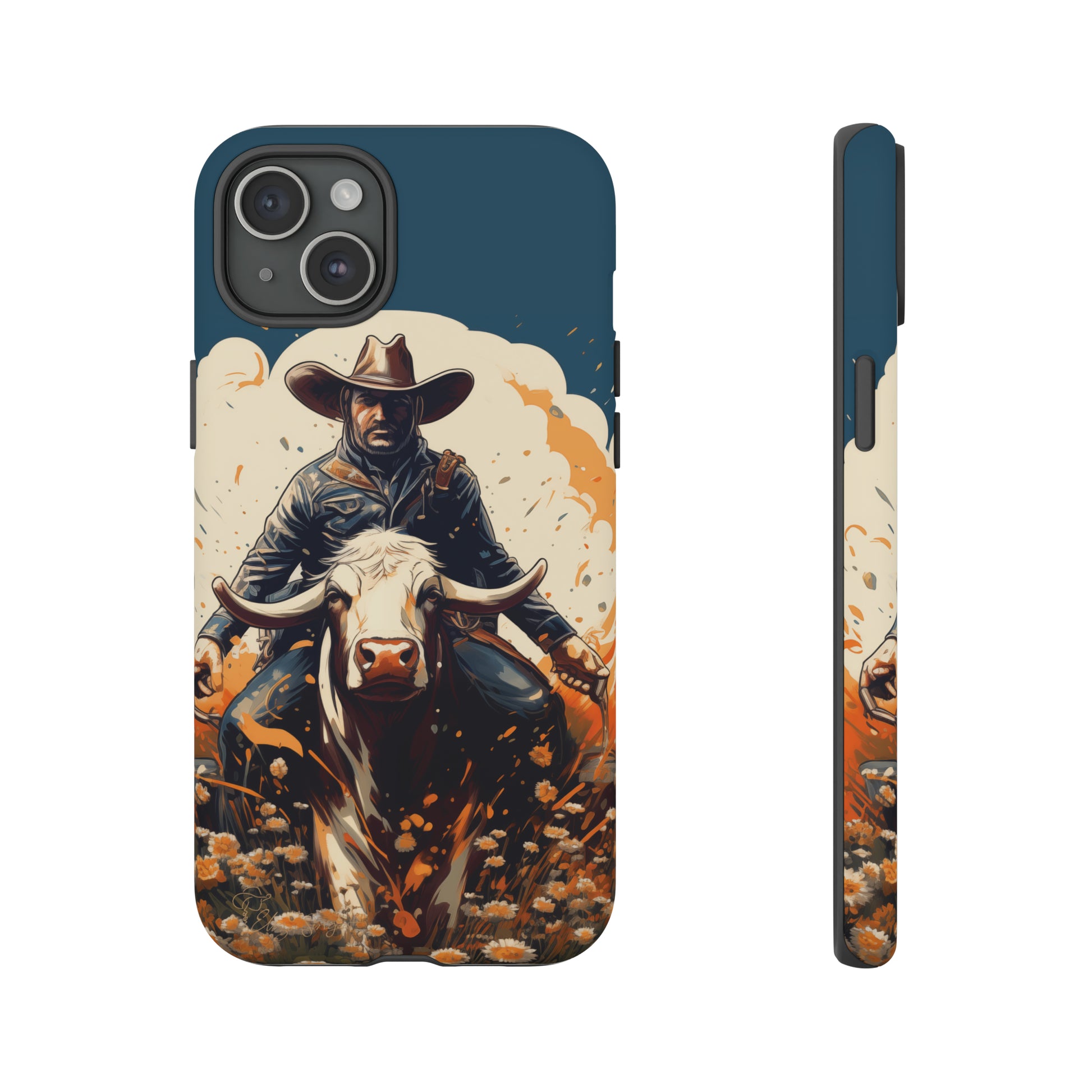 Time-Tested Charm: Immerse yourself in the charm of yesteryear with our Tough Cell Phone Case. Featuring a cowboy on a cow in a field of flowers, this design exudes retro vibes. Experience the perfect blend of vintage style and durable protection. Elevate your phone with a touch of timeless allure. #ElizaSinger #PhoneCase #VintageCharm