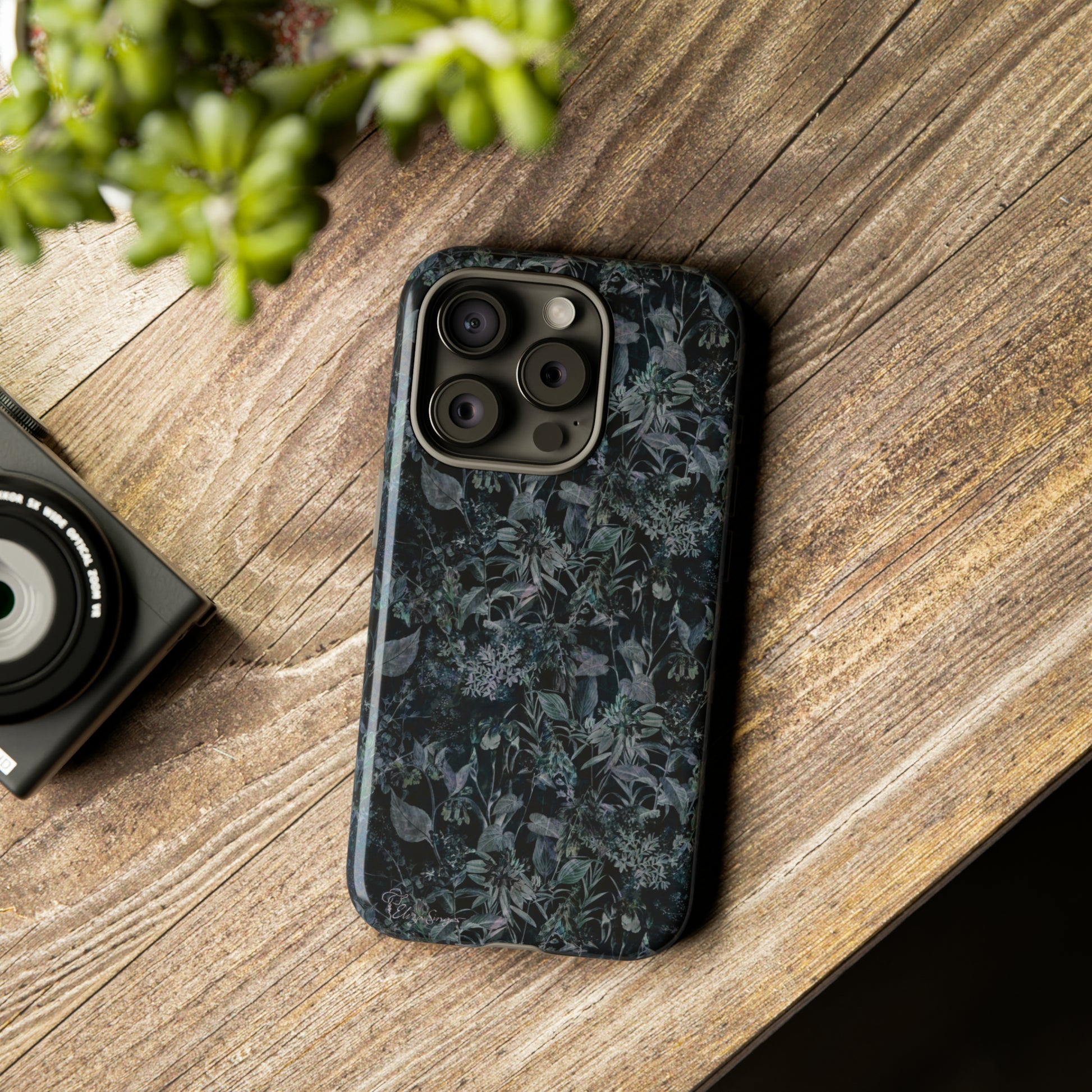 Blossom in Style: Botany Floral Dark Flowers Blue Denim iPhone Tough Protective Cover. This case features a Flower and Muted Grey Design, compatible with iPhone 15, 14, 13, XS, XR Pro/Max/Mini/P/Plus. Unleash Nature's Beauty with Style and Durability. #ElizaSinger #PhoneCase #FloralDesign