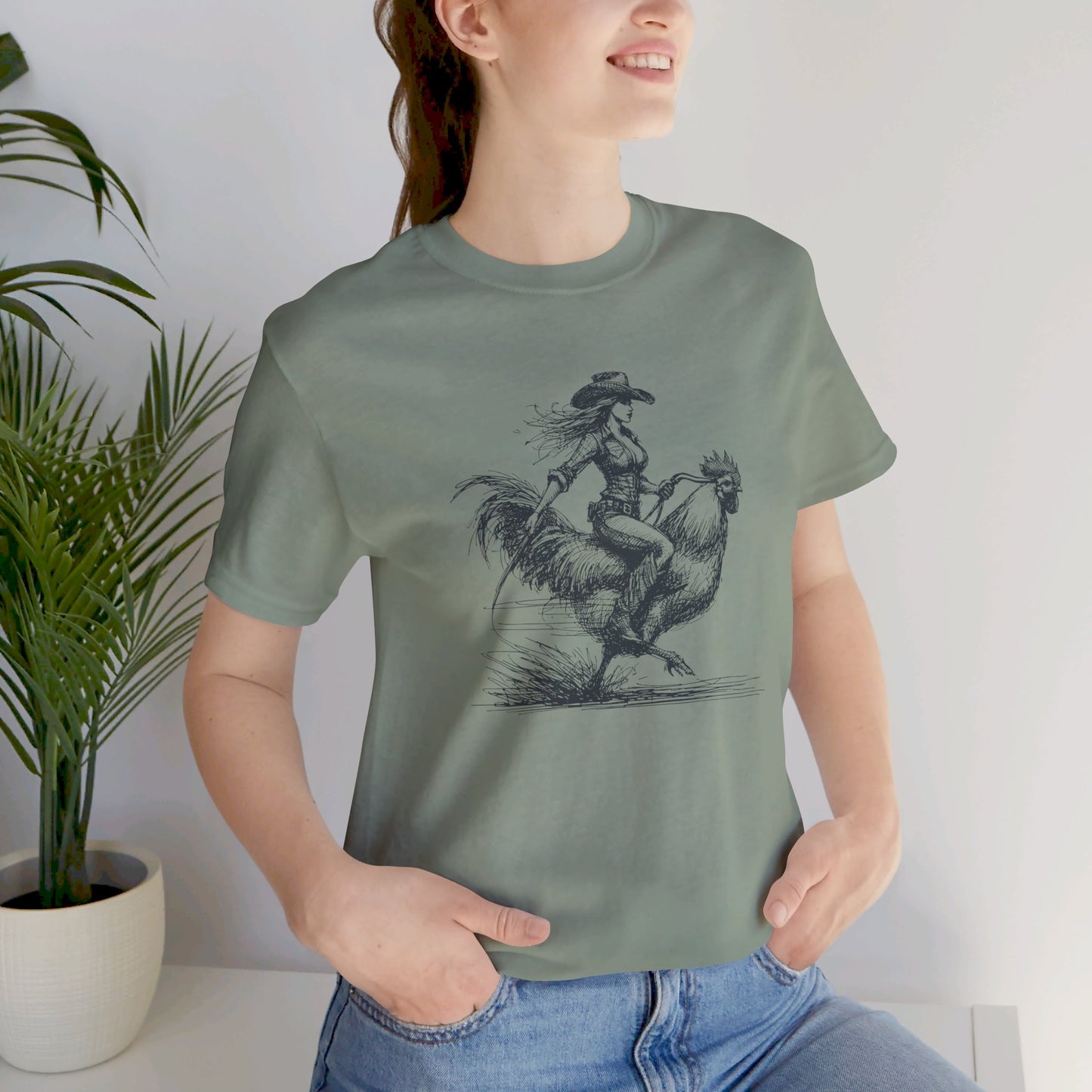 Scribble Style: Bella Canvas T-shirt with Cowgirl on Rooster