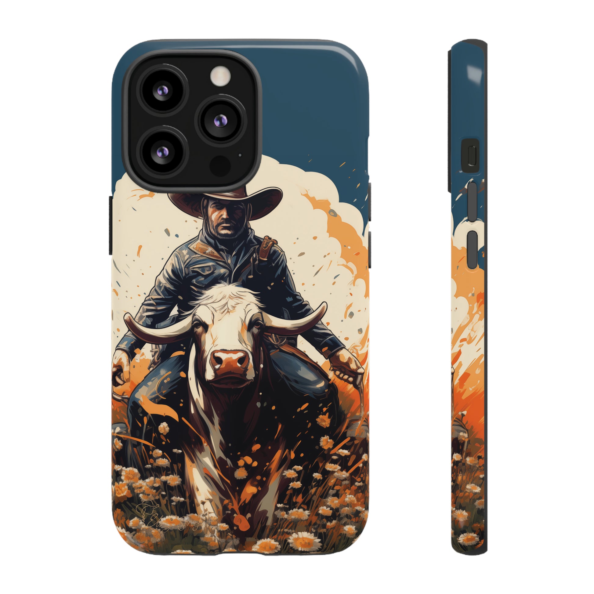 Time-Tested Charm: Immerse yourself in the charm of yesteryear with our Tough Cell Phone Case. Featuring a cowboy on a cow in a field of flowers, this design exudes retro vibes. Experience the perfect blend of vintage style and durable protection. Elevate your phone with a touch of timeless allure. #ElizaSinger #PhoneCase #VintageCharm