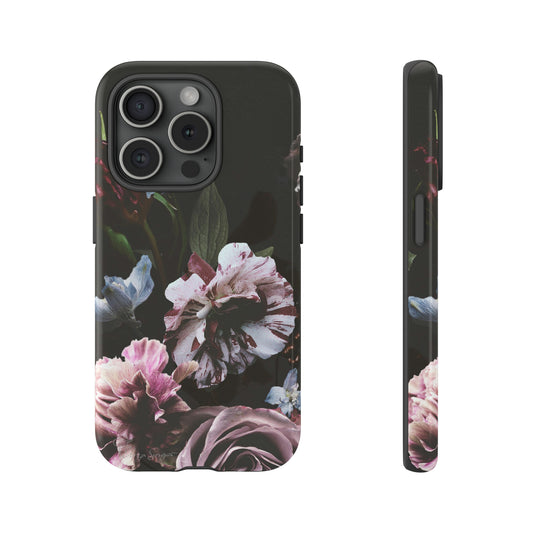 Dutch Floral Elegance: Botany Dutch Flowers Black iPhone Tough Protective Case. A stylish blend of Flowers in muted colors, compatible with iPhone 15, 14, 13, XS, XR Pro/Max/Mini/P/Plus. Unleash the beauty of muted tones with durability and style. #ElizaSinger #PhoneCase #FloralDesign