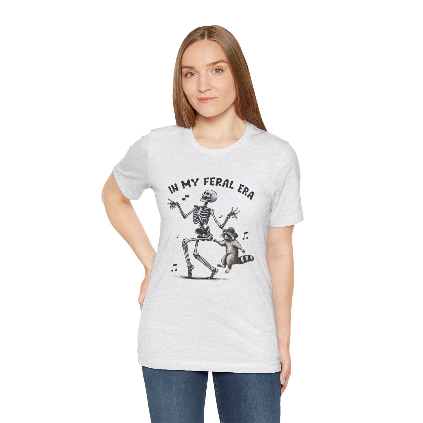 Feral Era: Halloween Bella Canvas T-shirt with Skeleton and Raccoon