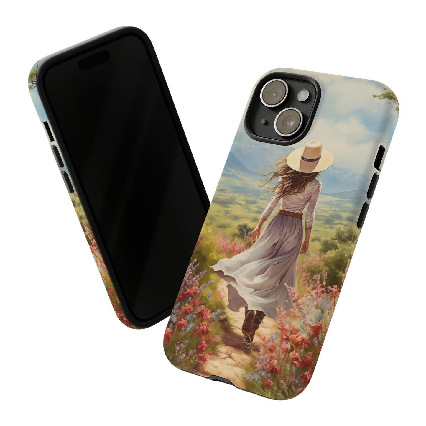 Embrace Whimsical Protection: Tough Western Cell Phone Case by Eliza Singer. Step into a World of Enchantment with a Stylish Woman Amidst Nature's Beauty. Safeguard Your Phone with Artistic Charm. #ElizaSinger #PhoneCase #WesternStyle 