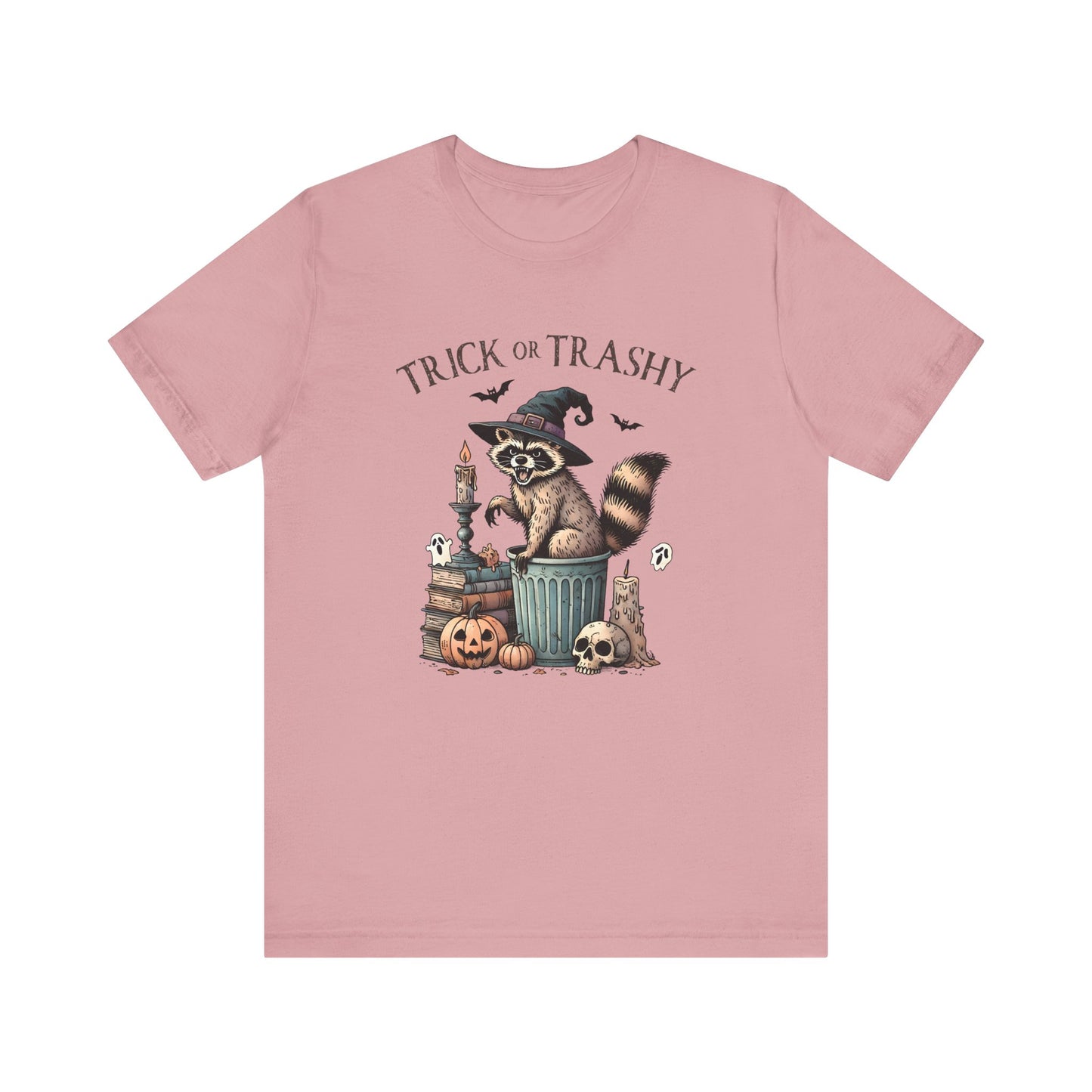 Trick or Trashy: Halloween Bella Canvas T-shirt with Raccoon