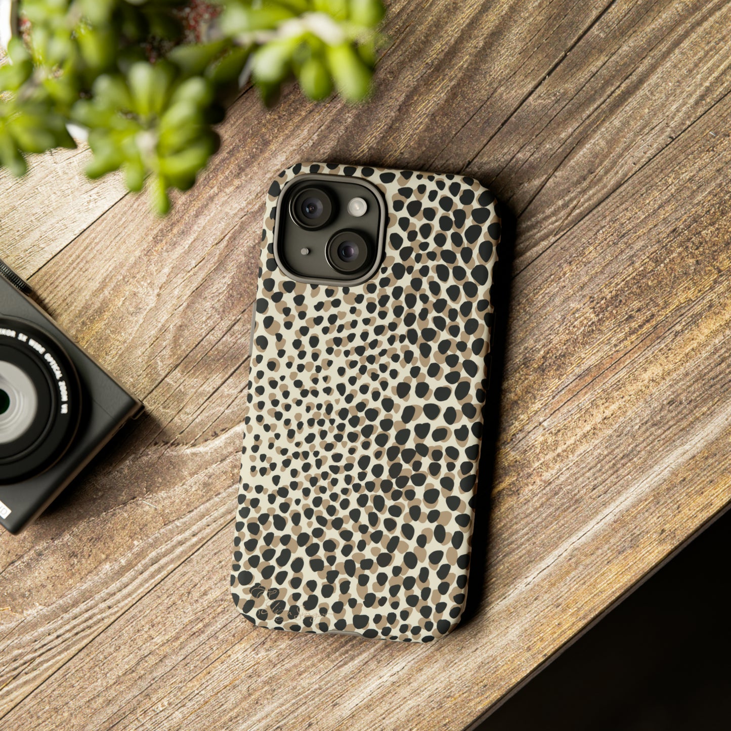 Elevate Your Tech: Abstract Neutral Animal Print iPhone Tough Protective Cover. Leopard-Painted Design in Beige and Black. Compatible with iPhone 15, 14, 13, XS, XR Pro/Max/Mini/P/Plus. Combine Style with Durability. #ElizaSinger #PhoneCase #LeopardPrint 