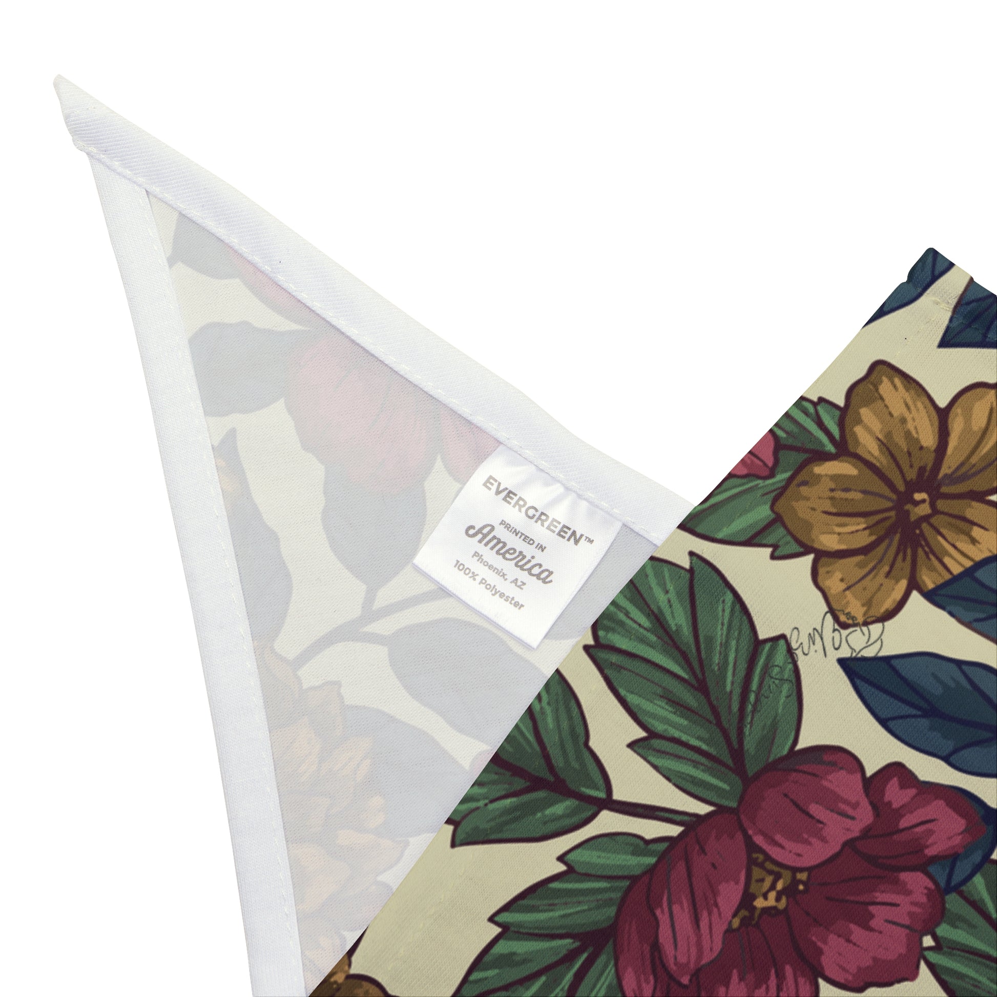 Transport your pup to a bygone era with our Vintage Charm Dog Bandana/Wild Rag. The vintage floral pattern on a mustard, burgundy, sand background with navy elements exudes timeless elegance. Crafted from soft-spun polyester, this wild rag ensures comfort and style. Elevate your dog's look with this exclusive design, available only at Eliza Singer. 