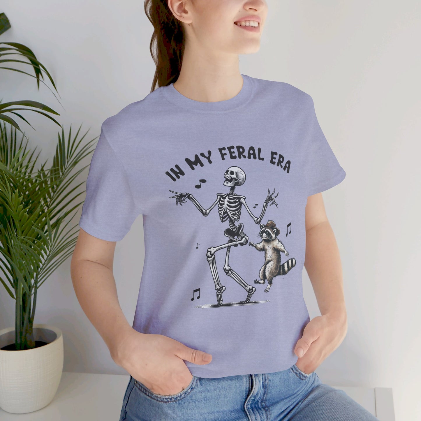 Feral Era: Halloween Bella Canvas T-shirt with Skeleton and Raccoon