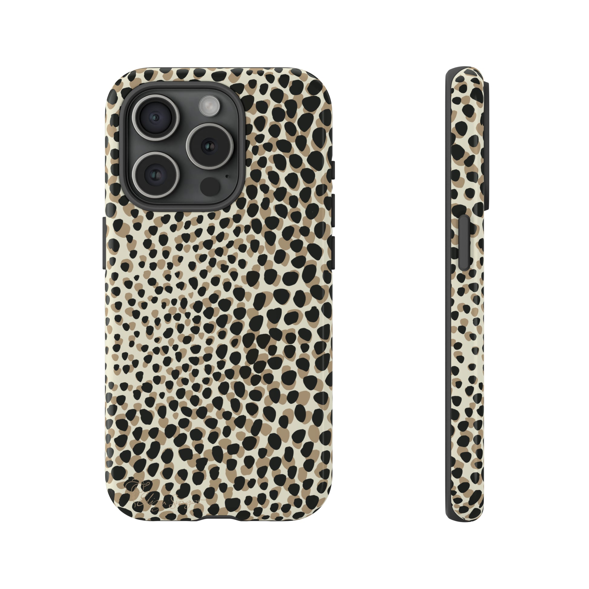 Elevate Your Tech: Abstract Neutral Animal Print iPhone Tough Protective Cover. Leopard-Painted Design in Beige and Black. Compatible with iPhone 15, 14, 13, XS, XR Pro/Max/Mini/P/Plus. Combine Style with Durability. #ElizaSinger #PhoneCase #LeopardPrint 