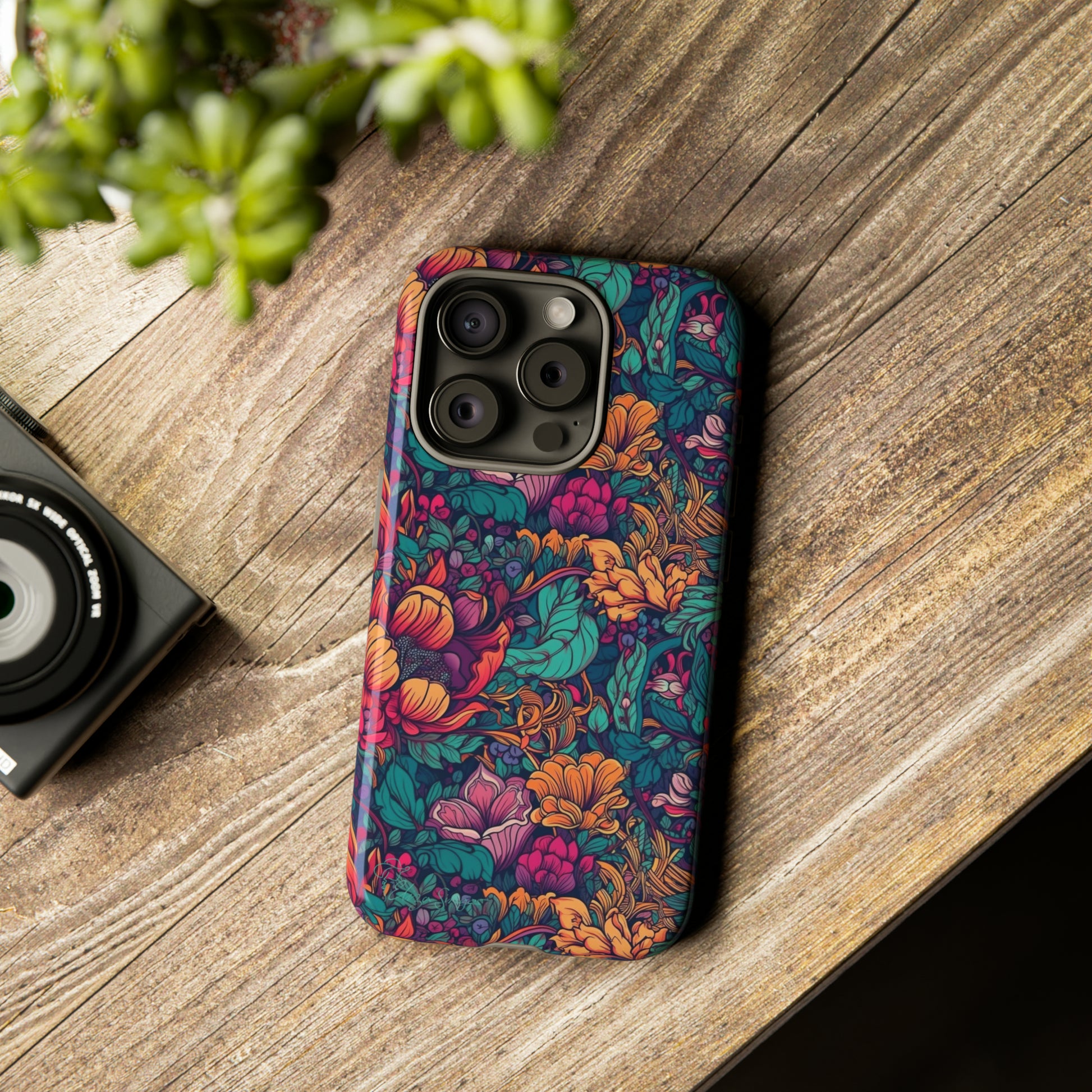 Vibrant Boho Blossoms: iPhone Tough Protective Cover. Featuring a bright abstract floral design, this case adds a touch of Bohemian flair. Compatible with iPhone 15, 14, 13, XS, XR Pro/Max/Mini/P/Plus. Embrace Boho Chic with Style and Durability. #ElizaSinger #PhoneCase #FloralDesign