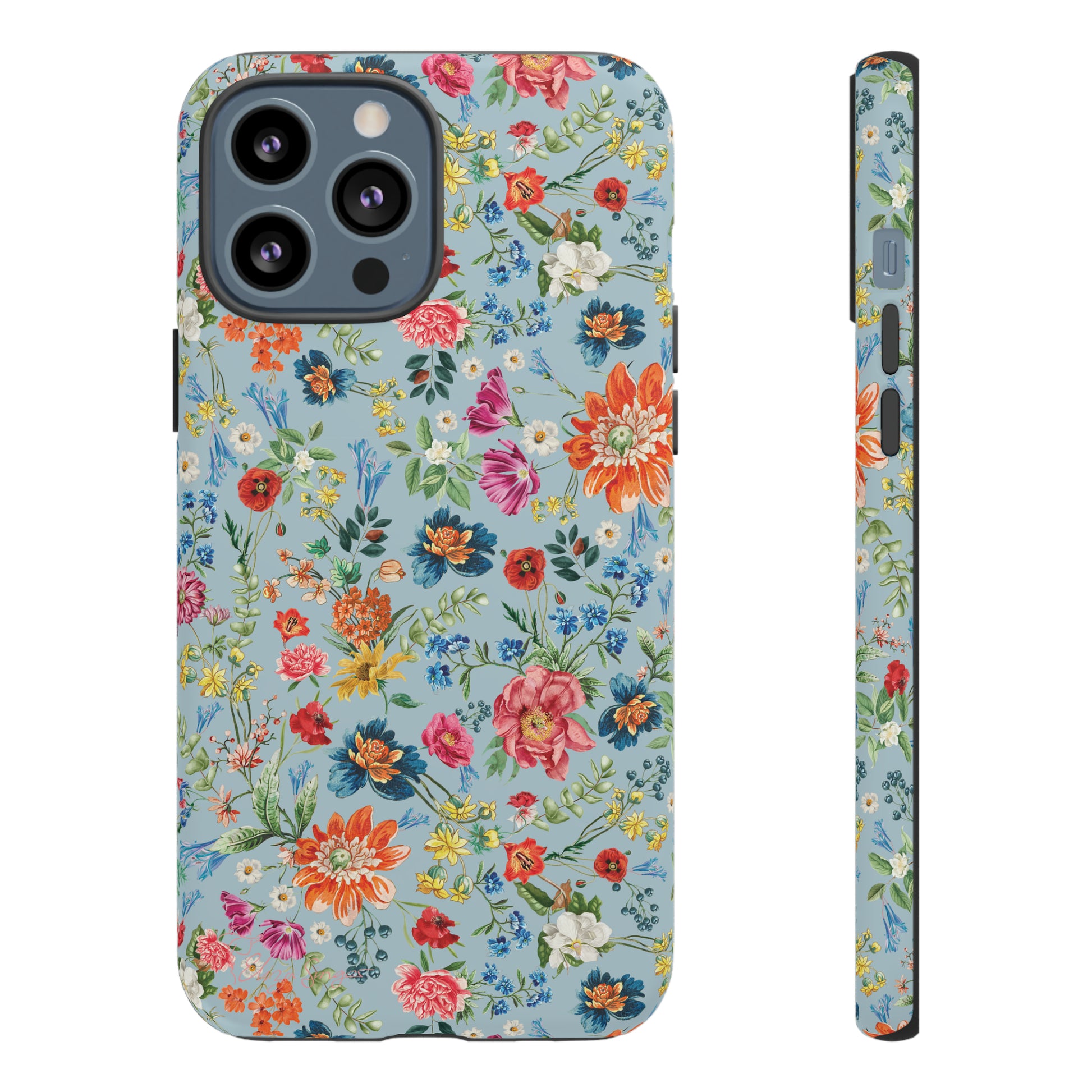 Blossom in Color: Wildflower Floral Colorful Design iPhone Tough Protective Cover. Vibrant flowers in Turquoise and Pink, compatible with iPhone 15, 14, 13, XS, XR Pro/Max/Mini/P/Plus. Embrace Nature's Palette with Style and Durability. #ElizaSinger #PhoneCase #FloralDesign