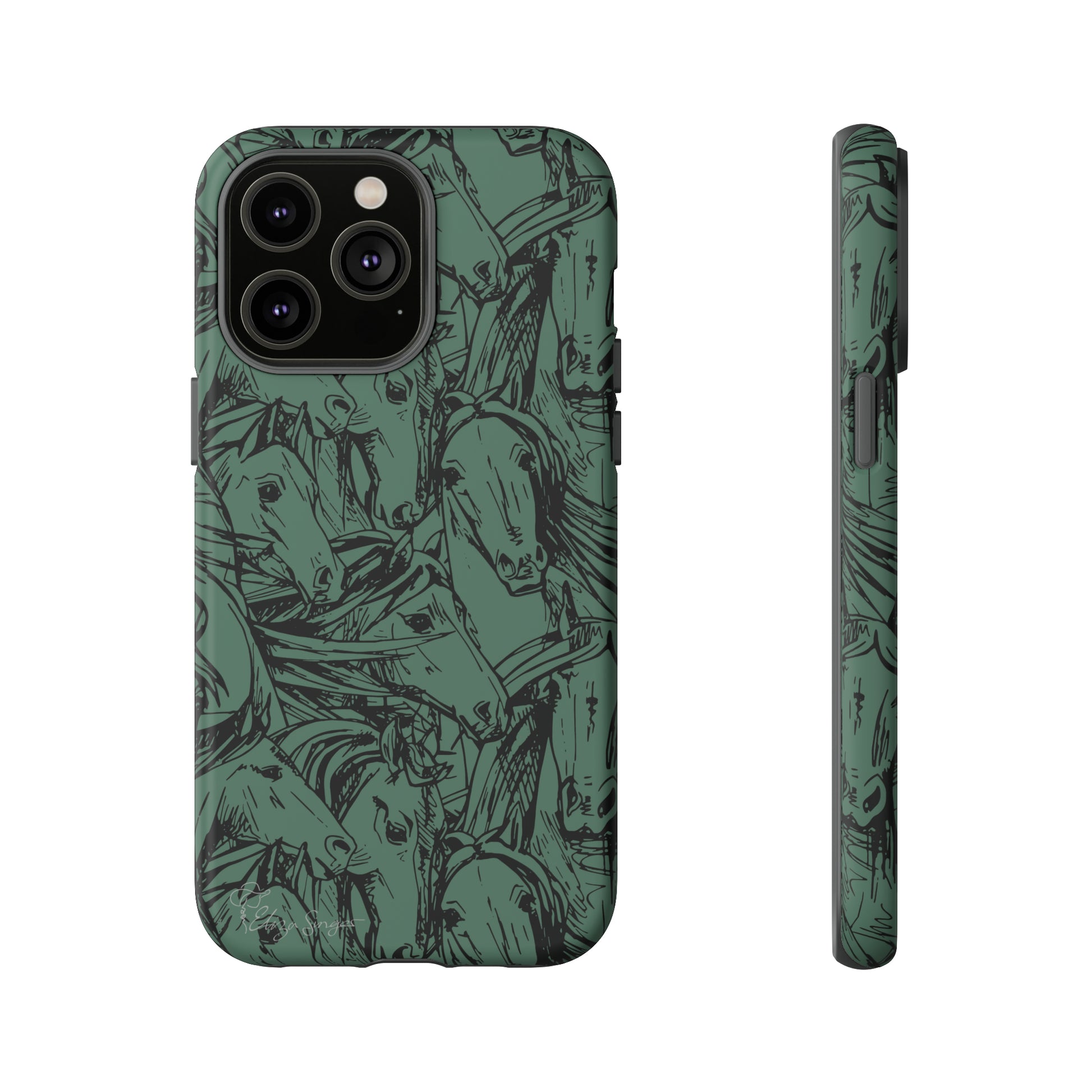 Gallop in Style: Horse Art Western Design iPhone Tough Protective Cover. Featuring a Scribble Horse Drawing, this makes the perfect equestrian gift. Compatible with iPhone 15, 14, 13, XS, XR Pro/Max/Mini/P/Plus. Unleash the Rider in You with Style and Durability. #ElizaSinger #PhoneCase #EquestrianGift